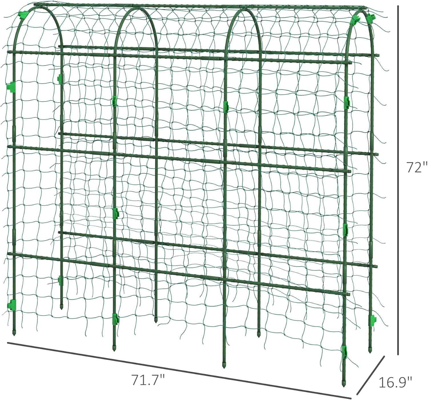 Outsunny Cucumber Trellis, 6' Tall Arch Trellis for Climbing Plants Outdoor, A-Frame, with Plastic Coated Steel Frame and Climbing Net, Support Vegetables, Peas, Fruit & Vines, Green