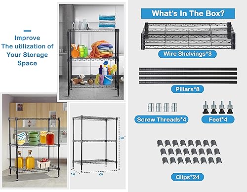 Vista 109 de Estantería de almacenamiento de 6 niveles, estantería de alambre, 48 pulgadas de largo x 18 pulgadas de ancho x 72 pulgadas de alto, estante Negro