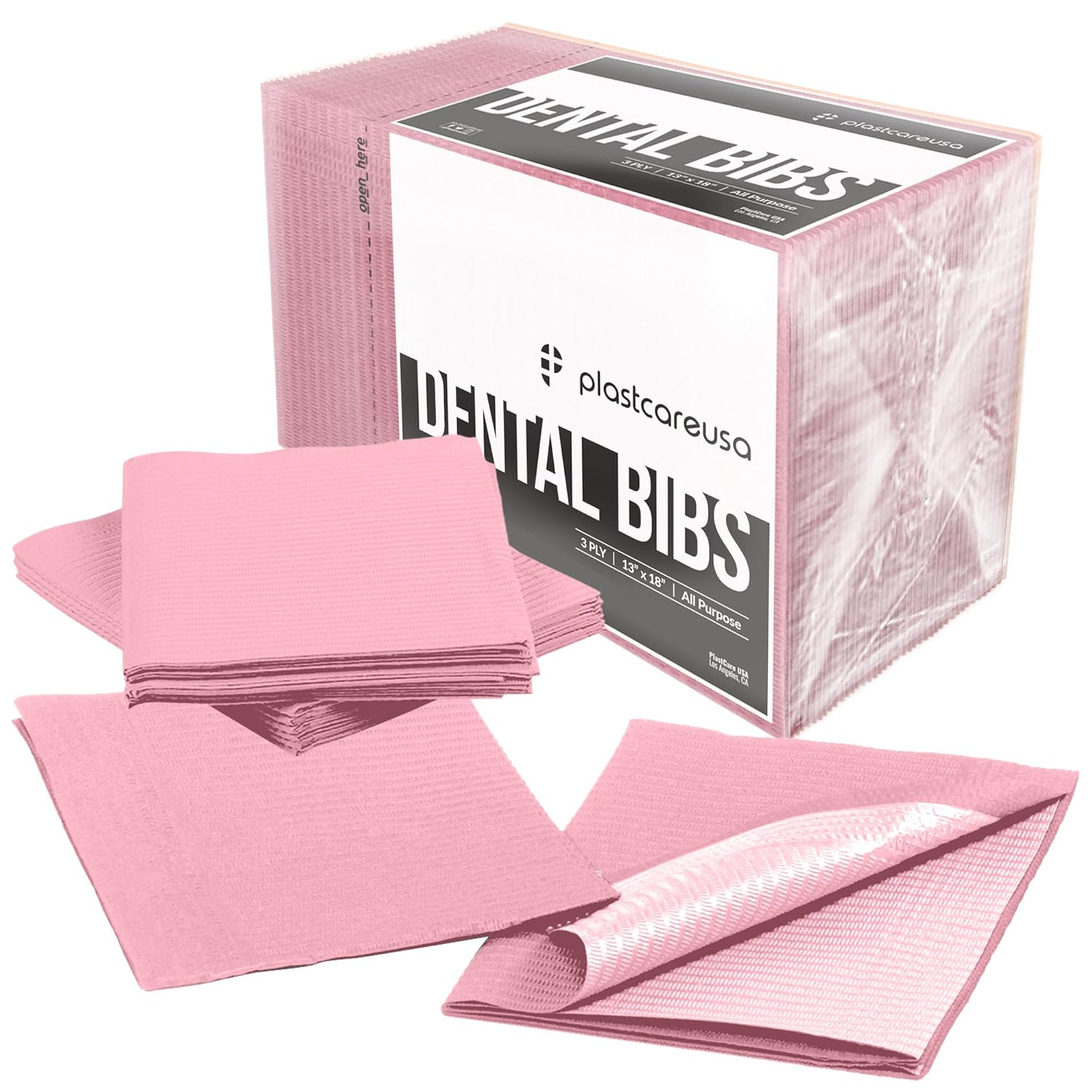 Pink Disposable Dental Bibs 13"x18" - 3 Ply Waterproof Tattoo Bib Sheet for Patients - Dentist or Medical Tray Cover and Nail Table Cover Supplies (Pink) Thumbnail