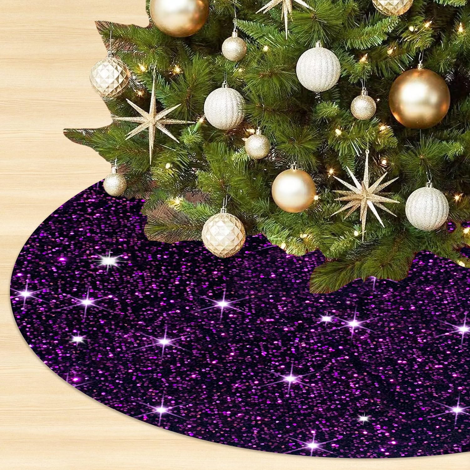 OMKSIH Purple Tree Skirt Velvet Christmas Tree Skirt 36 Inch Tree Skirt Sequin Christmas Tree Collar Purple Tree Skirt for 6FT Tree Bling Christmas