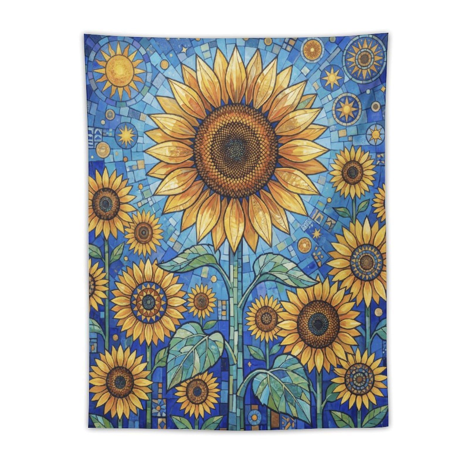W7C8U2X3 Sunflower Stained Glass Garden Wall Tapestry, College Dorm