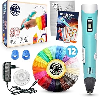 Caneta 3D crianças + Instruções em espanhol e guia ilustrada de Brinde + Filamentos PLA 12 Cores (2 Fluorescentes) - caneta 3D, Lápis 3D, caneta 3D para crianças