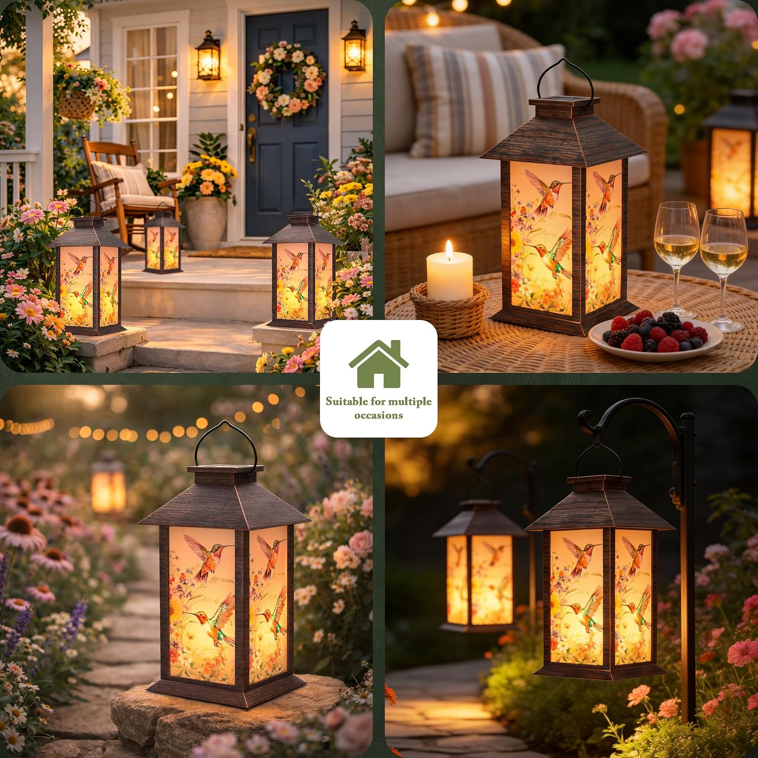 Solar Lanterns Outdoor, Waterproof Garden Hummingbird Solar Lantern, 13" Outdoor Lantern with LED Flickering Flameless Candles, Lanterns for Women Mom Gifts Decorations for Porch, Yard, Patio