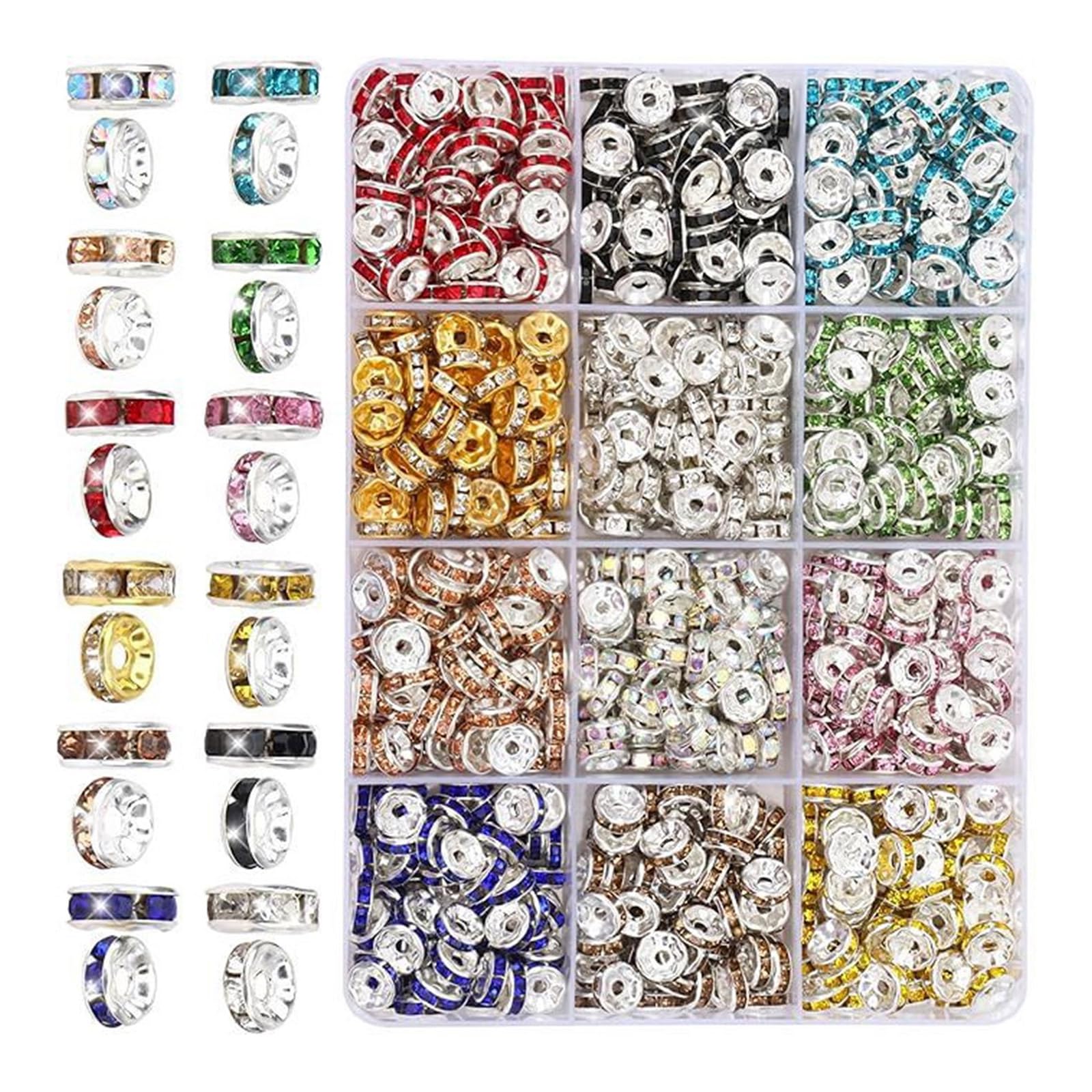 Buxuaaaa B Uxuaaaa 600/720 / 900Pcs Sparkling Rondelle Spacer Eads For Racelets Necklaces 8Mm Rhinestones Spacer Eads Flat Round Rhinestones