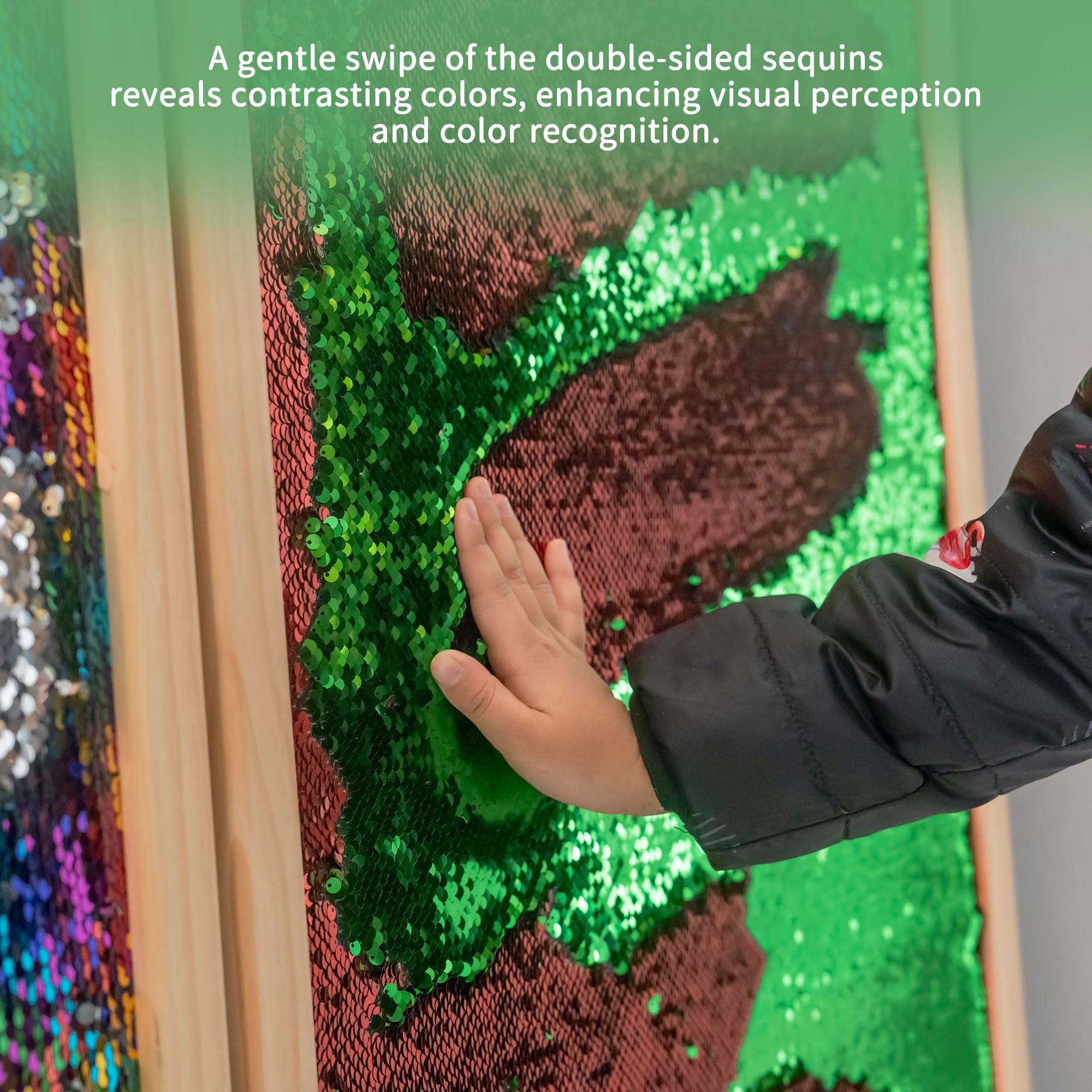 Sensolio 3-Piece Interactive Sensory Sequin Board - 23'' x 43'' Color Flip Wall Panels with Solid Wood Frame, Double-Sided Sequins for Tactile Play, Therapy Rooms, Sensory Rooms