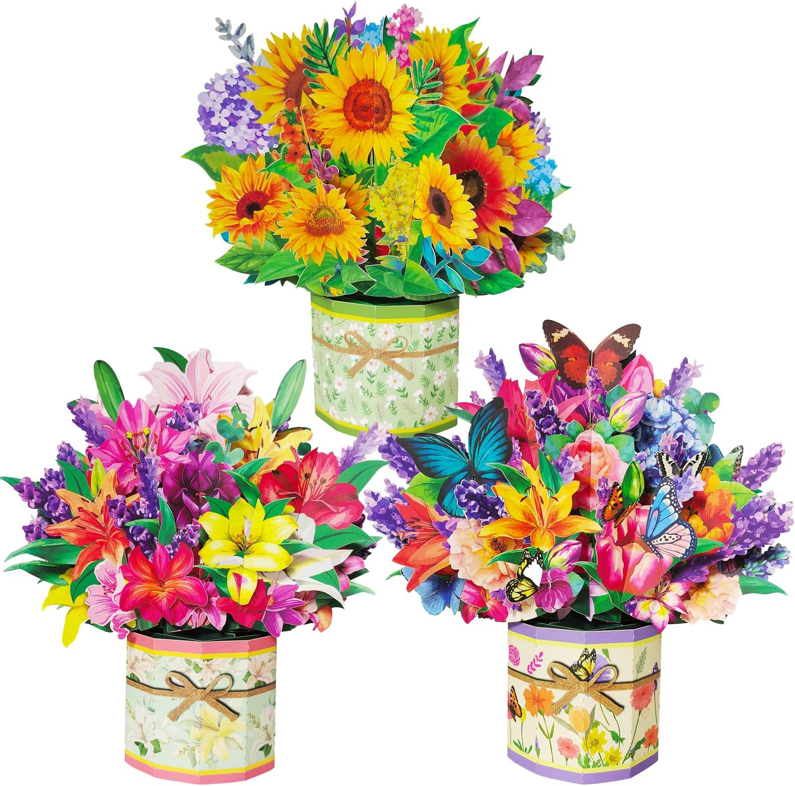 3D Flower Pop-Up Card – Colorful Vase Design For Mum, Wife, Anniversary