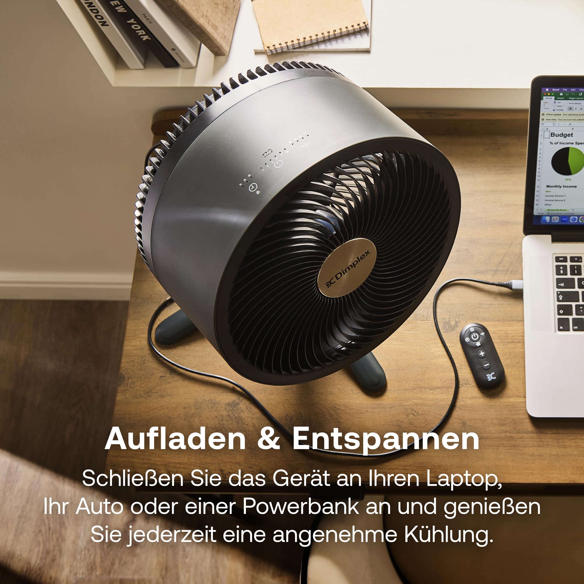 Dimplex DUOCOOL Smart 2-in-1 Akkuventilator Kabellos, Stand- & Tischventilator, 45 Std. Akku, 5 Geschwindigkeiten+Turbo, 20m Reichweite, Leiser Ventilator(36dB), App, Google Home & Alexa, Fernbedienung