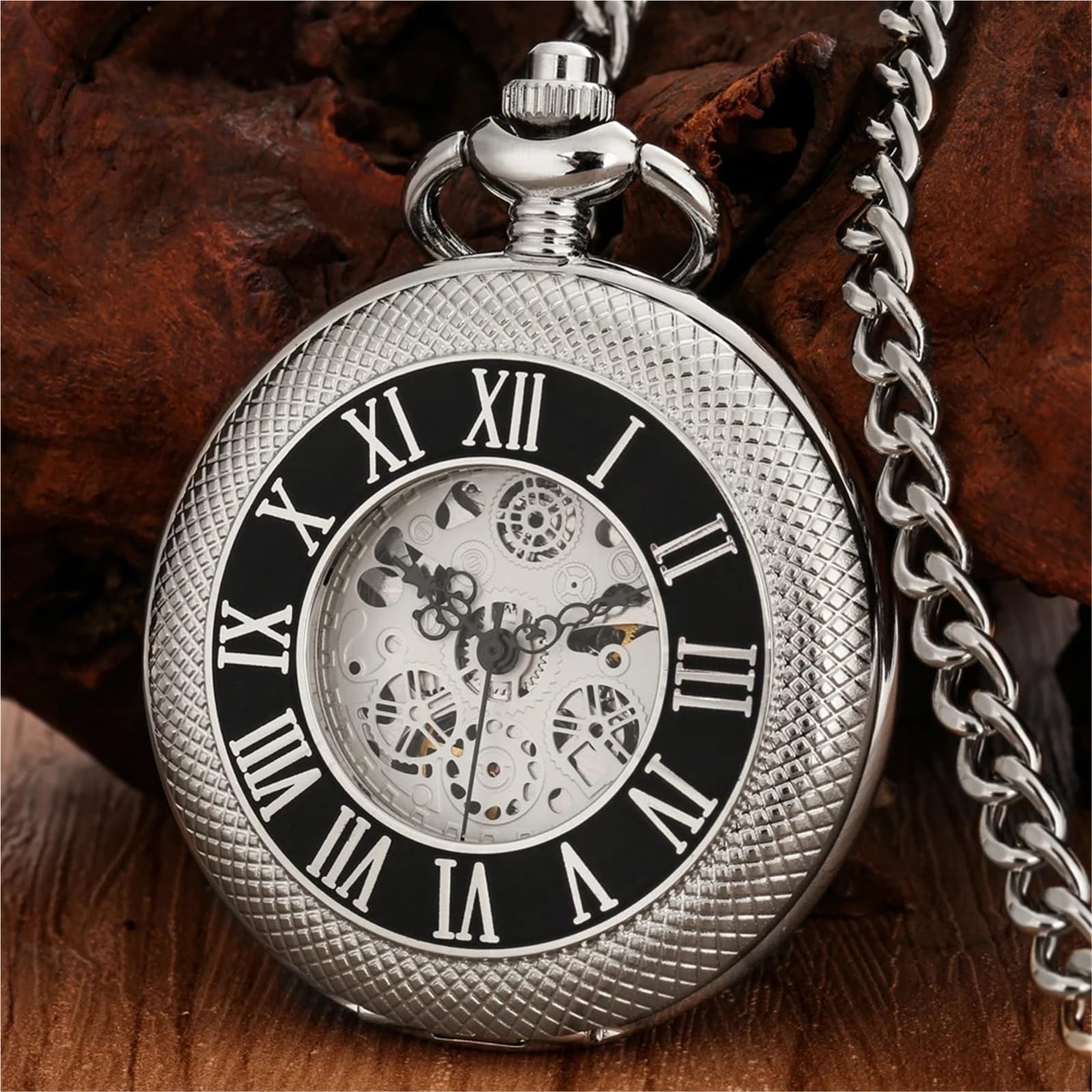 Męski mechaniczny zegarek kieszonkowy z łańcuszkiem kieszonkowym Steampunk Vintage Pendant Timepiece