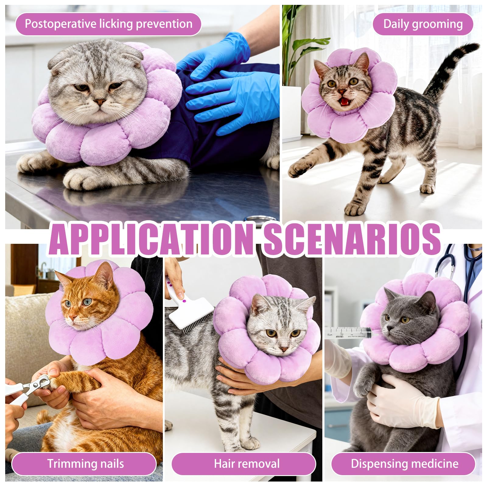 QKURT Colerette Chat Anti Léchage, Doux et Confortable Ajustable Collerettes Chat pour Chatons Anti Lechage Après Chirurgie, Joli Tournesol