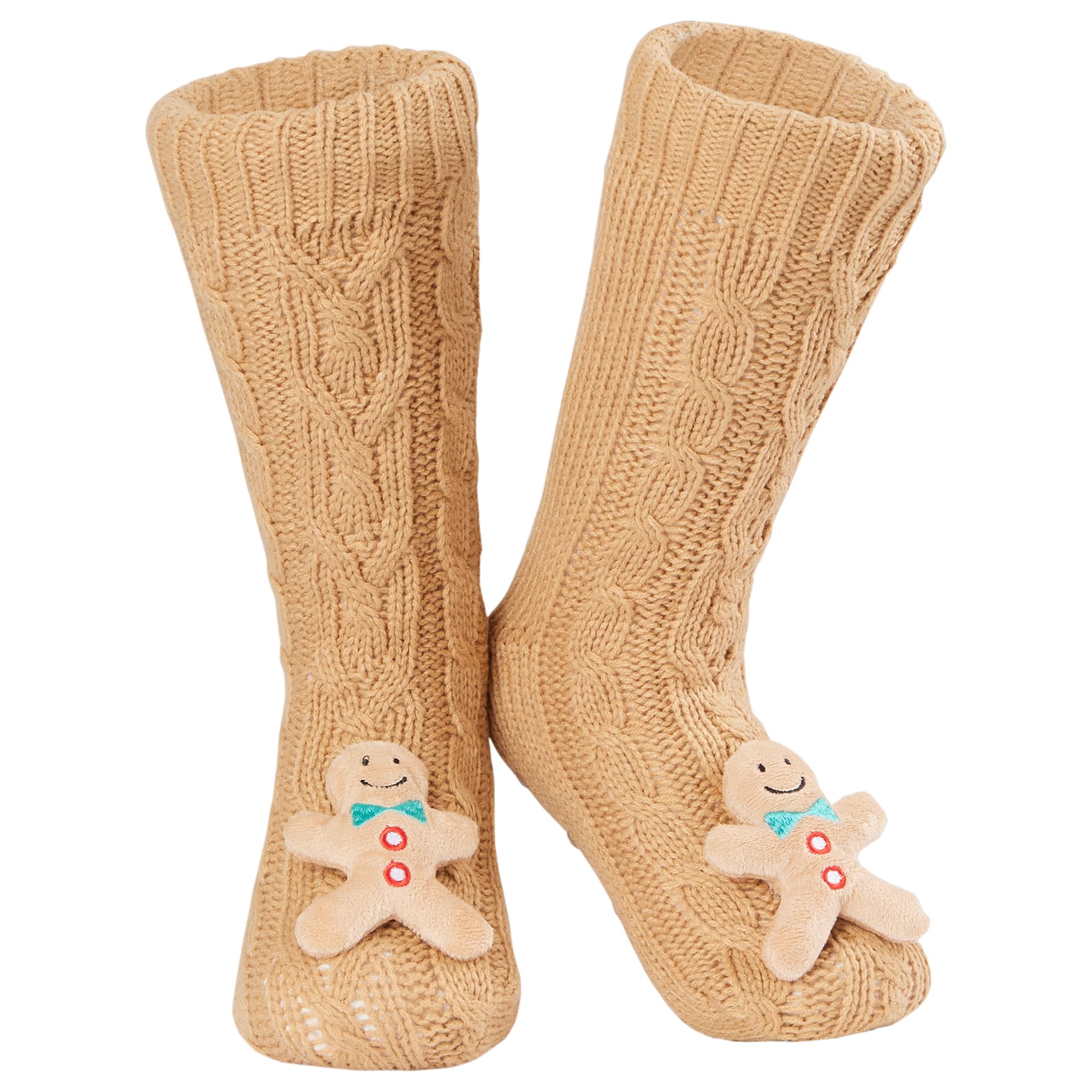 Citycomfort Women's Beige Gingerbread Fluffy Socks For Teenagers Sherpa Lined Animal Slipper Socks With Non Slip Grip Pads One Size - Gifts For (Beige Gingerbread)
