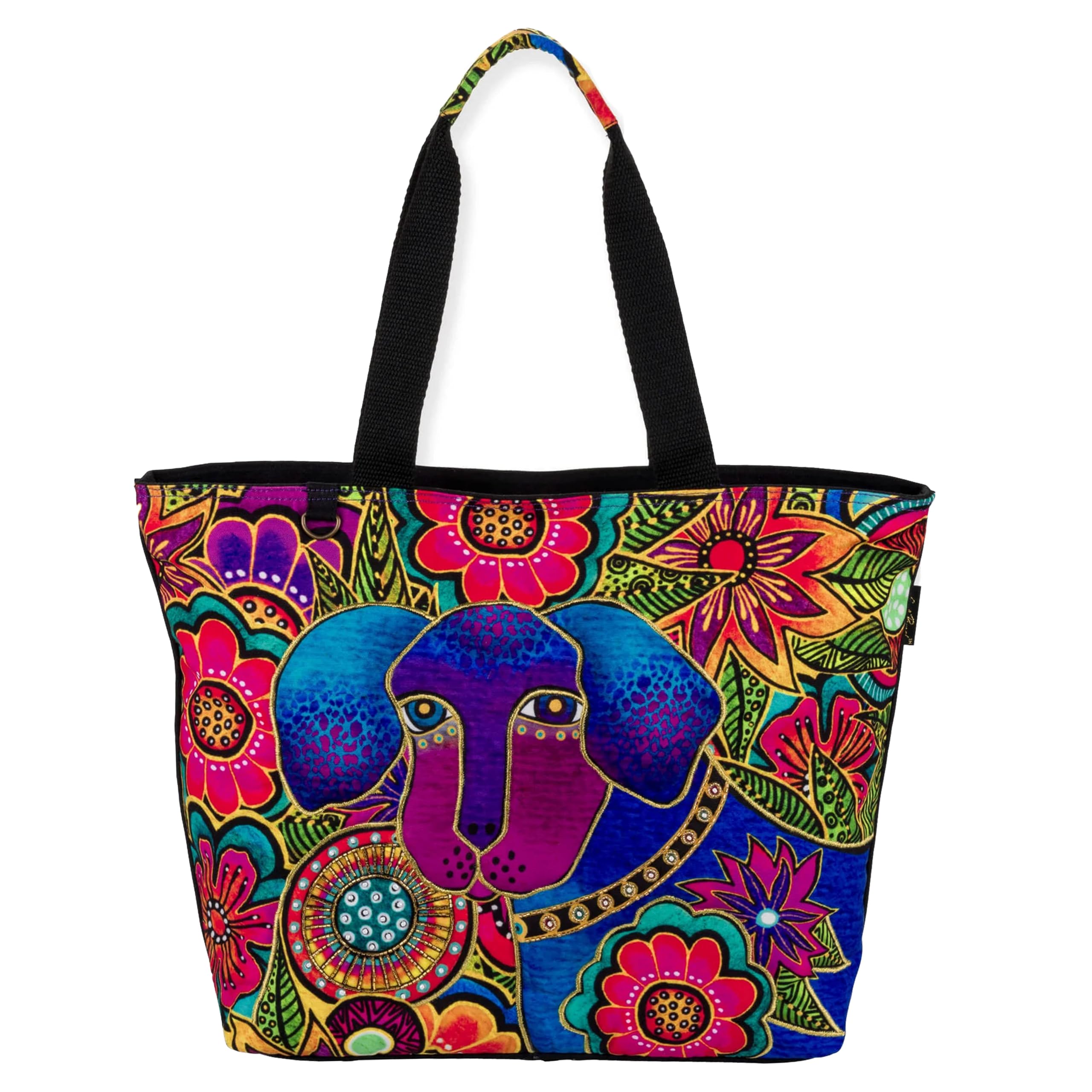 Laurel Burch Astra Bleu Pup Large Tote Artistic Dog Print Shoulder Bag