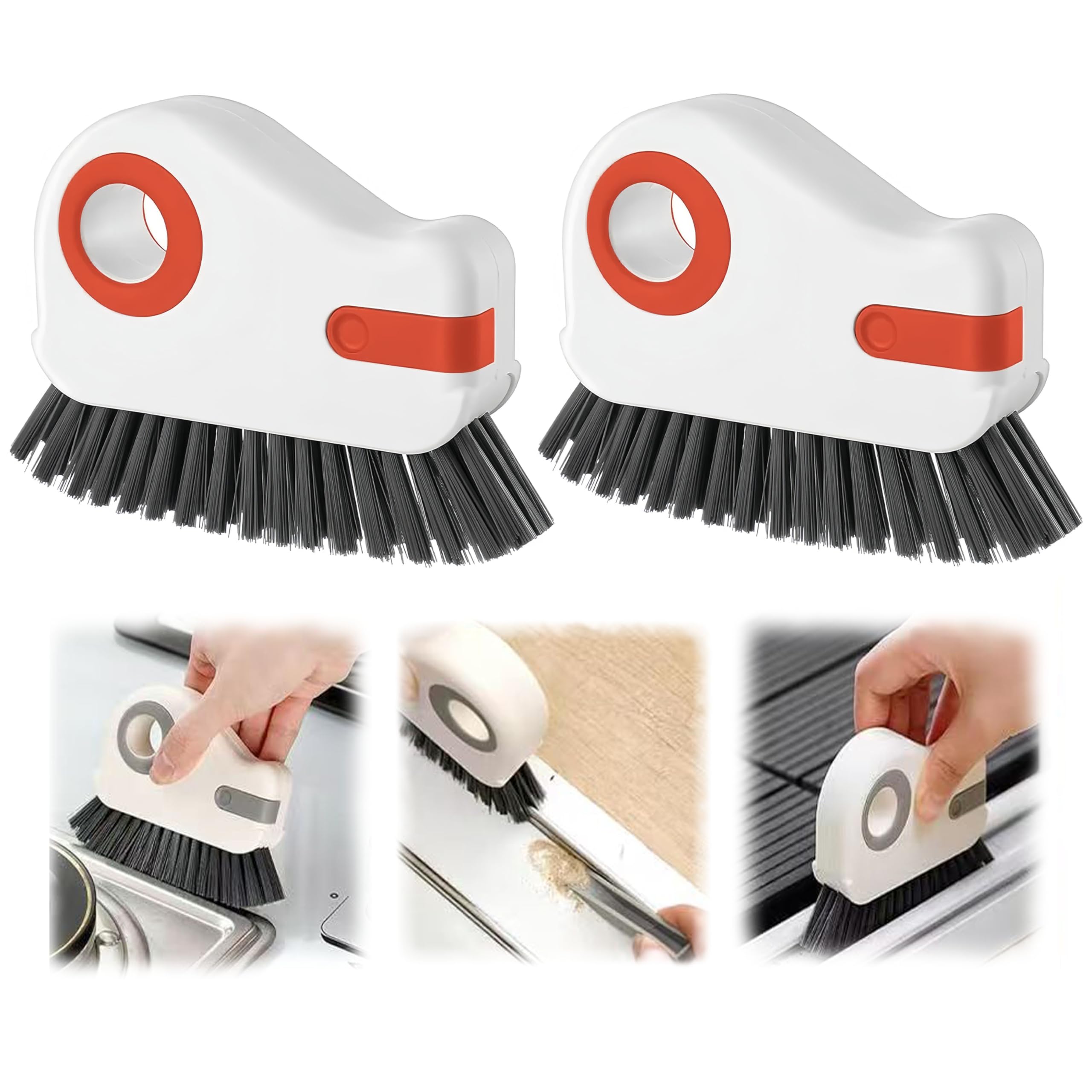 2 in 1 Groove Cleaning Brush,New Window Track Cleaning Tools Multifunction Grout Cleaner Tool with Tweezers and Scraper for Sliding Door Track, Window Seal, Sill (Orange 2 Pcs)