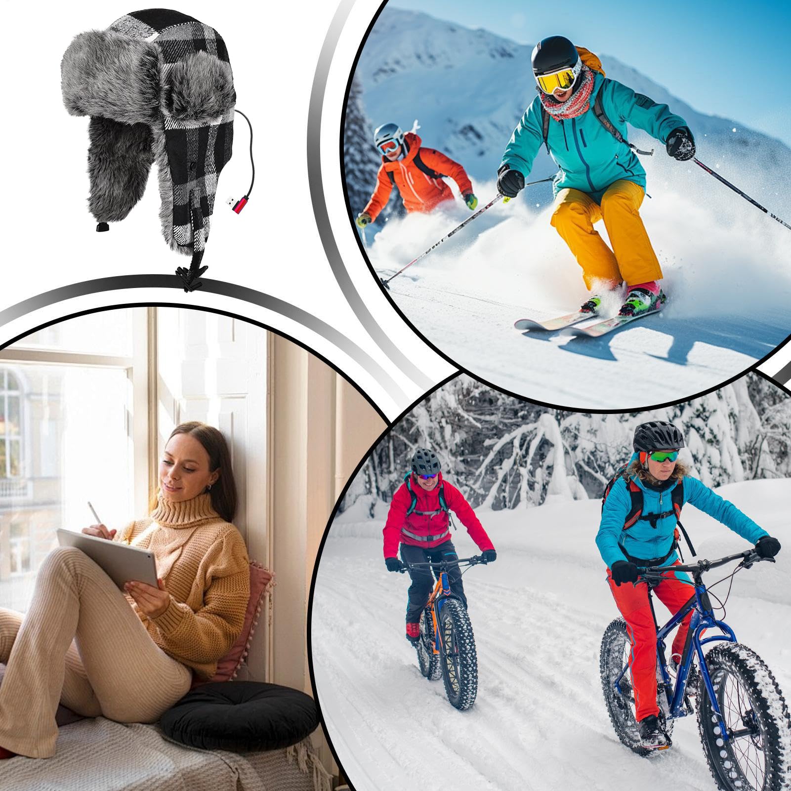 Generisch Berretto Ushanka riscaldato tramite USB, a tre livelli, in peluche | Berretto invernale con riscaldamento USB, per uomini, donne, adulti e adolescenti, per ciclismo, passeggiate e pendolari