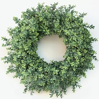 FOTEEWL 26'' Large Artificial Boxwood Wreath for Front Door - Lifelike Greenery Outdoor Wreath All Seasons Farmhouse Decor (Green)