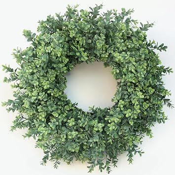 26" Artificial Boxwood Wreath Fake Plant for Front Door Decor Green
