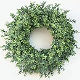 26'' Large Boxwood Wreath for Front Door, Porch, Window- Artificial Boxwood Leaves Greenery Outdoor Wreath for Home, Farmhouse Wall Decor- Spring, Summer, Fall, All Seasons (Green)