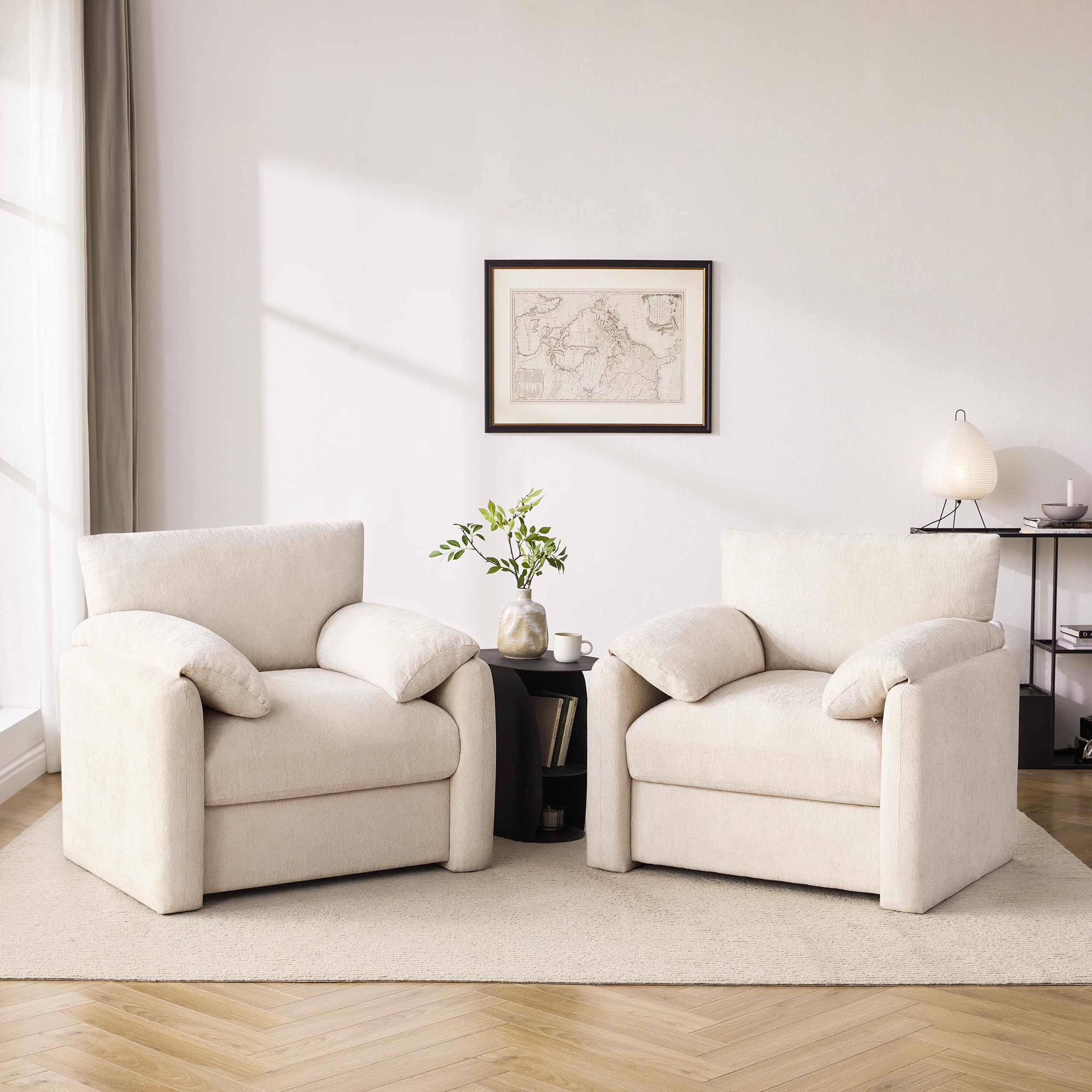 Beige Chenille Oversized Armchair - Modern Lounge Chair