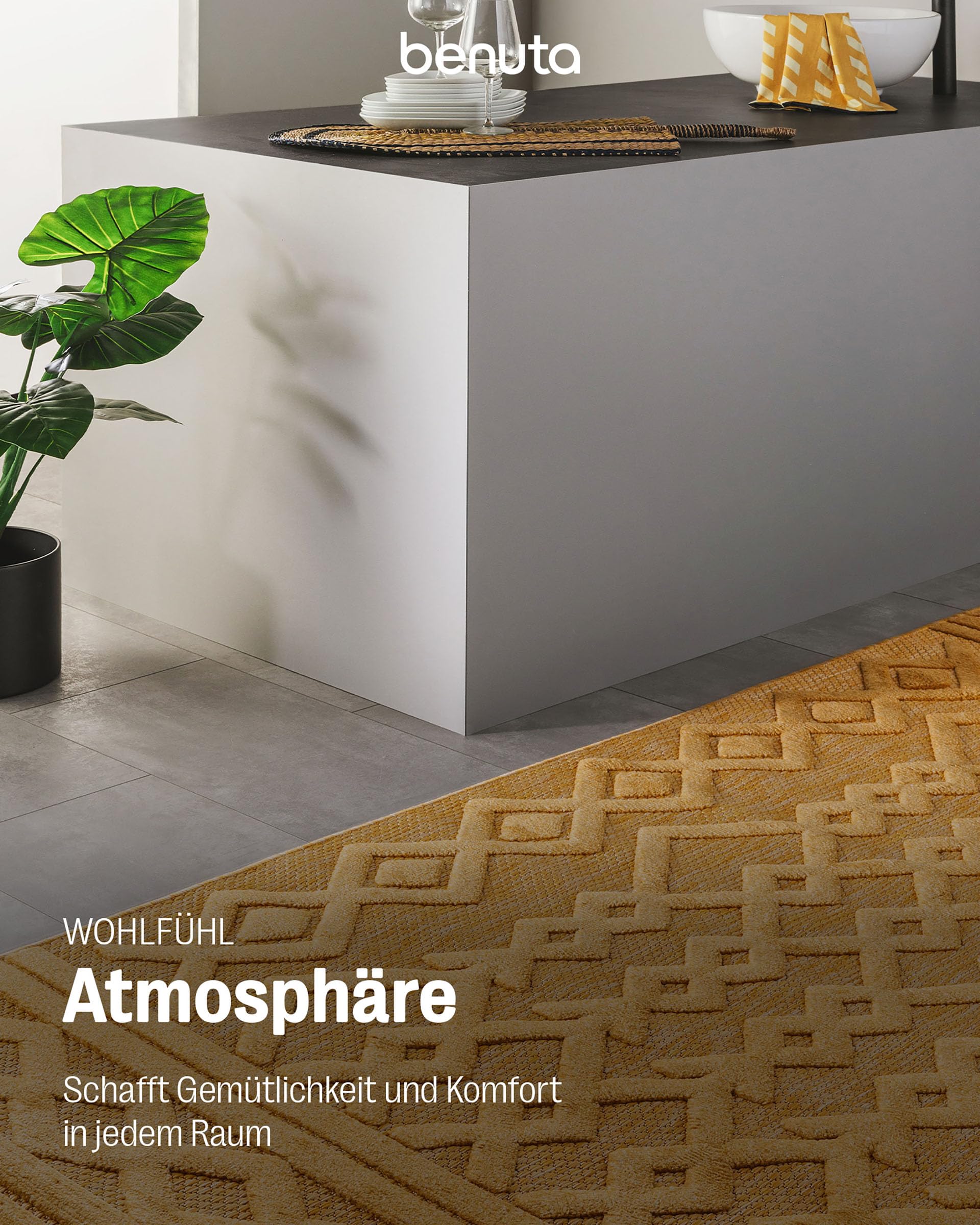 benuta Nest Teppich Bonte - Gelb 120x170 cm - Kunstfaser - Outdoor geeignet - Rechteckig - Pflegeleicht für Esszimmer Küche Outdoor/Terrasse