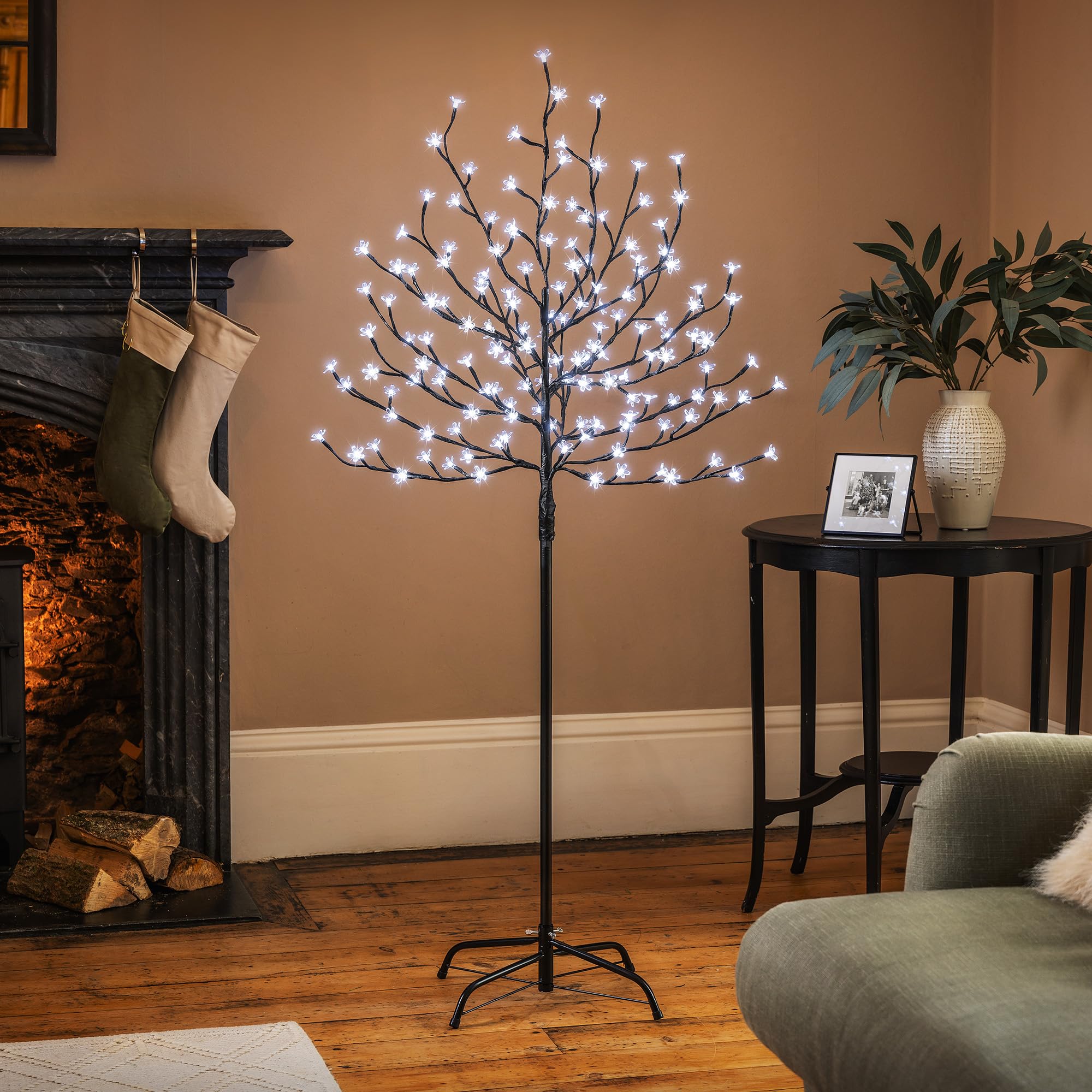 Christow Cherry Blossom Tree 150 LED Light Up Indoor Outdoor Christmas Decoration 150cm / 5ft (White)