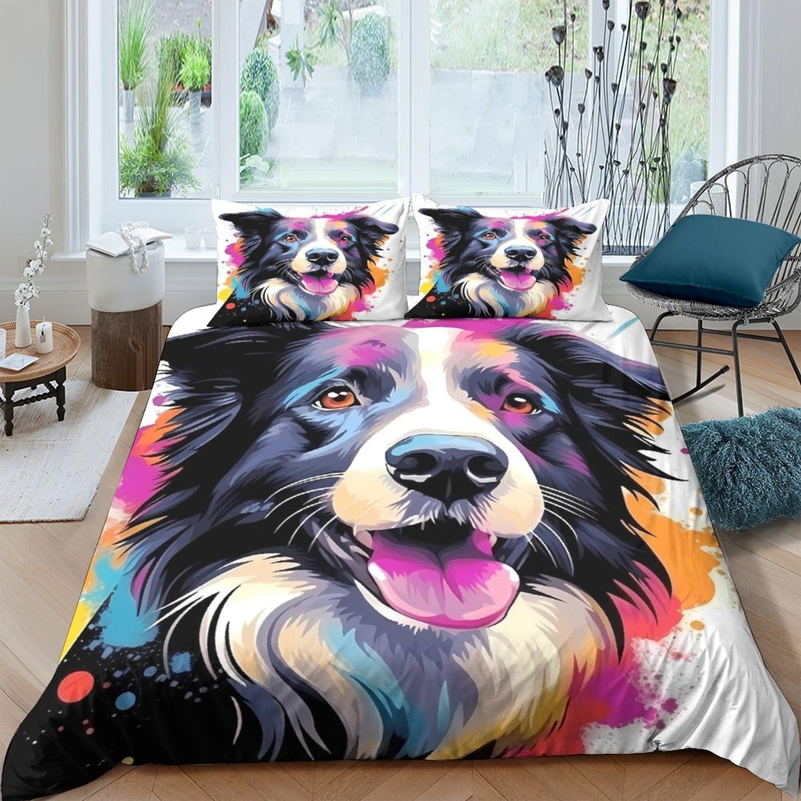 Ctjqhvkz Style-10 3D Printed Border Collie Dog Fitted Sheet Microfiber Colourful Art Bed Cover For Bedroom Guest Room Decor Single（135X200cm）