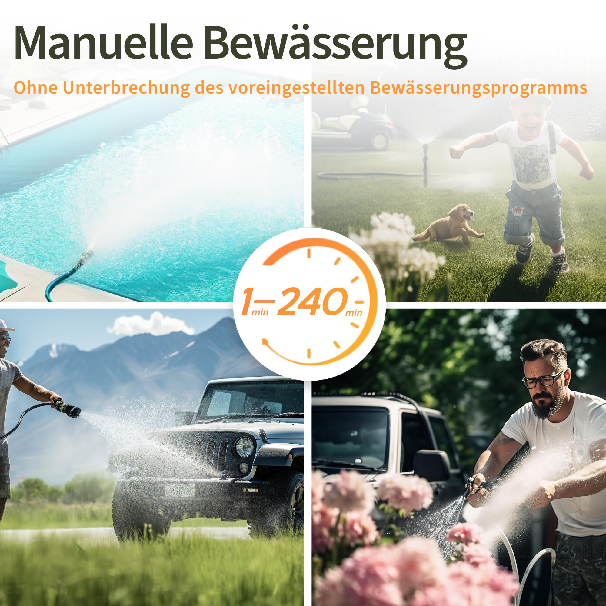 Diivoo IPX5 Bewässerungscomputer mit 2 Ausgängen, Großem LCD-Display, Bewässerungsuhr mit Regenverzögerung & Manuelle Bewässerung, Automatisch Zeitschaltuhr für Garten, Rasen