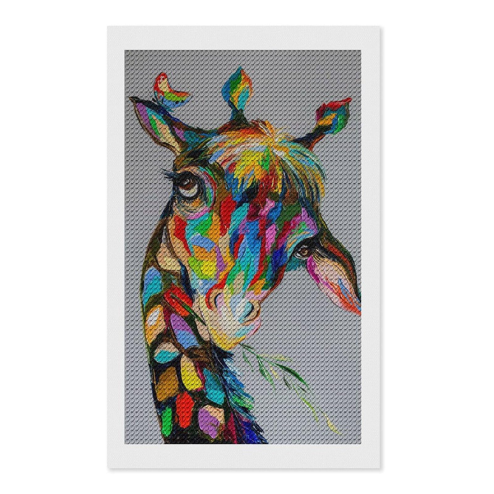 Junmoney I Am A Shy Giraffe DIY Diamond Art Canvas Kit 12"x20", for Teens, Finish and Display, Holiday Gift Idea, Vintage Style Decor