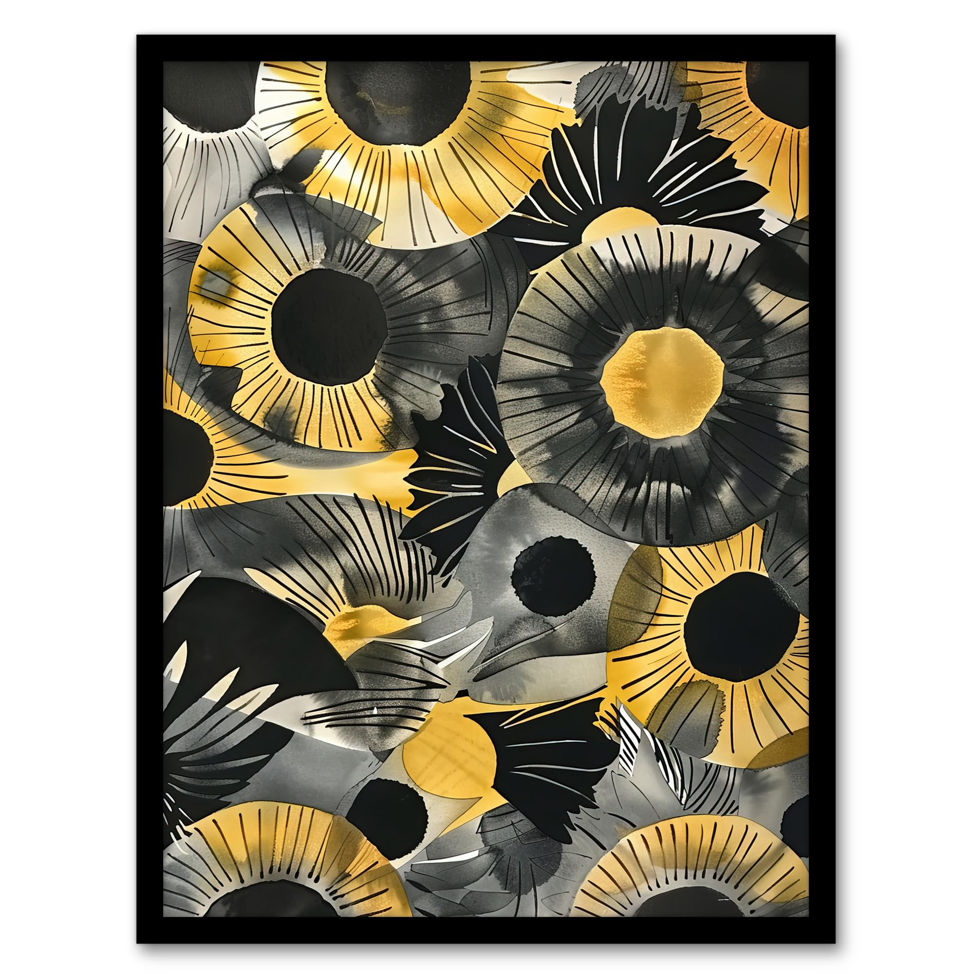 Artery8 Abstract Black And Yellow Sunflowers Watercolour Wall Art PrintA4 Size from B&Q