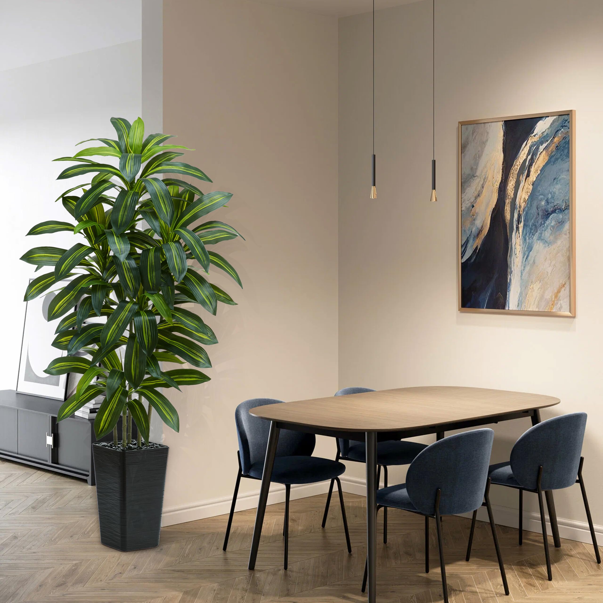 150CM Künstliche Drachenbaum Pflanze, Kunstpflanzen Groß mit Schwarz Pflanzgefäß, Kunstbaum Drachenbaum Indoor Decor für Innendekor Wohnzimmer Schlafzimmer Büro Garten Haus Decor