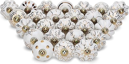 Craft Trade Perillas de armario para cajones y muebles, pomos de cerámica surtidos con diseño floral antiguo, pomos de cocina multicolor para