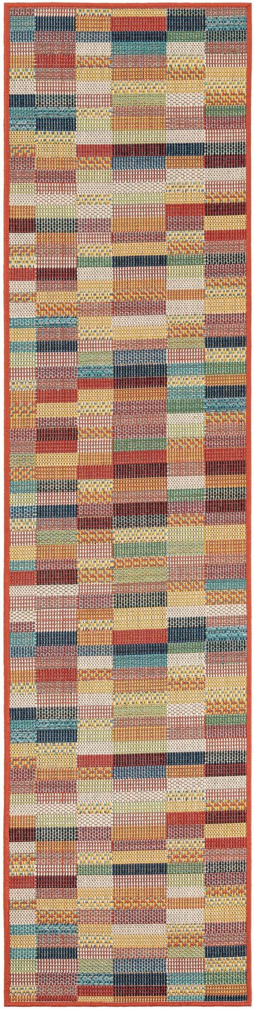 Rugs.com Baja Outdoor Collection Rug – 8 Ft Runner Multi Medium-Pile Rug Perfect for Hallways, Entryways