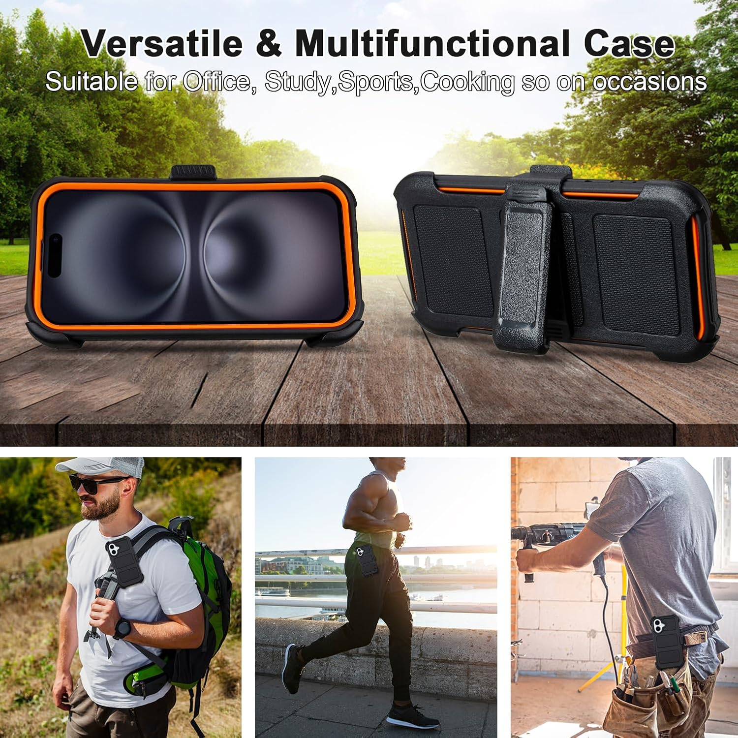 for Defender Phone Case iPhone 16 Case with Belt Clip, for Shockproof iPhone 16 Case Rugged, 2 Layers of Sturdy for iPhone16 Cases Heavy Duty, Military-Grade Cover for iPhone 16Case Black & Orange - Image 5