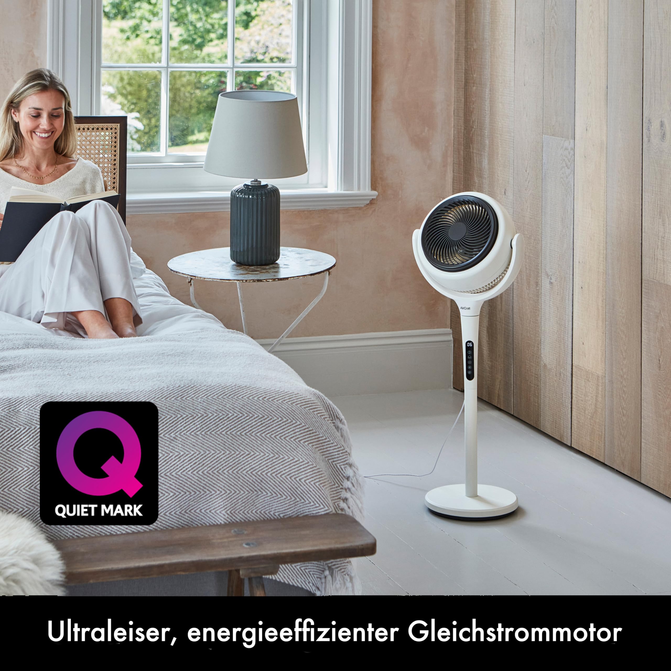 AirCraft Home, Lume Ventilator mit Fernbedienung und LED-Hintergrundbeleuchtung, Ultra-leiser 3D Luftzirkulator, Höhenverstellbarer Tisch- und Standventilator mit Timer und 3 Modi