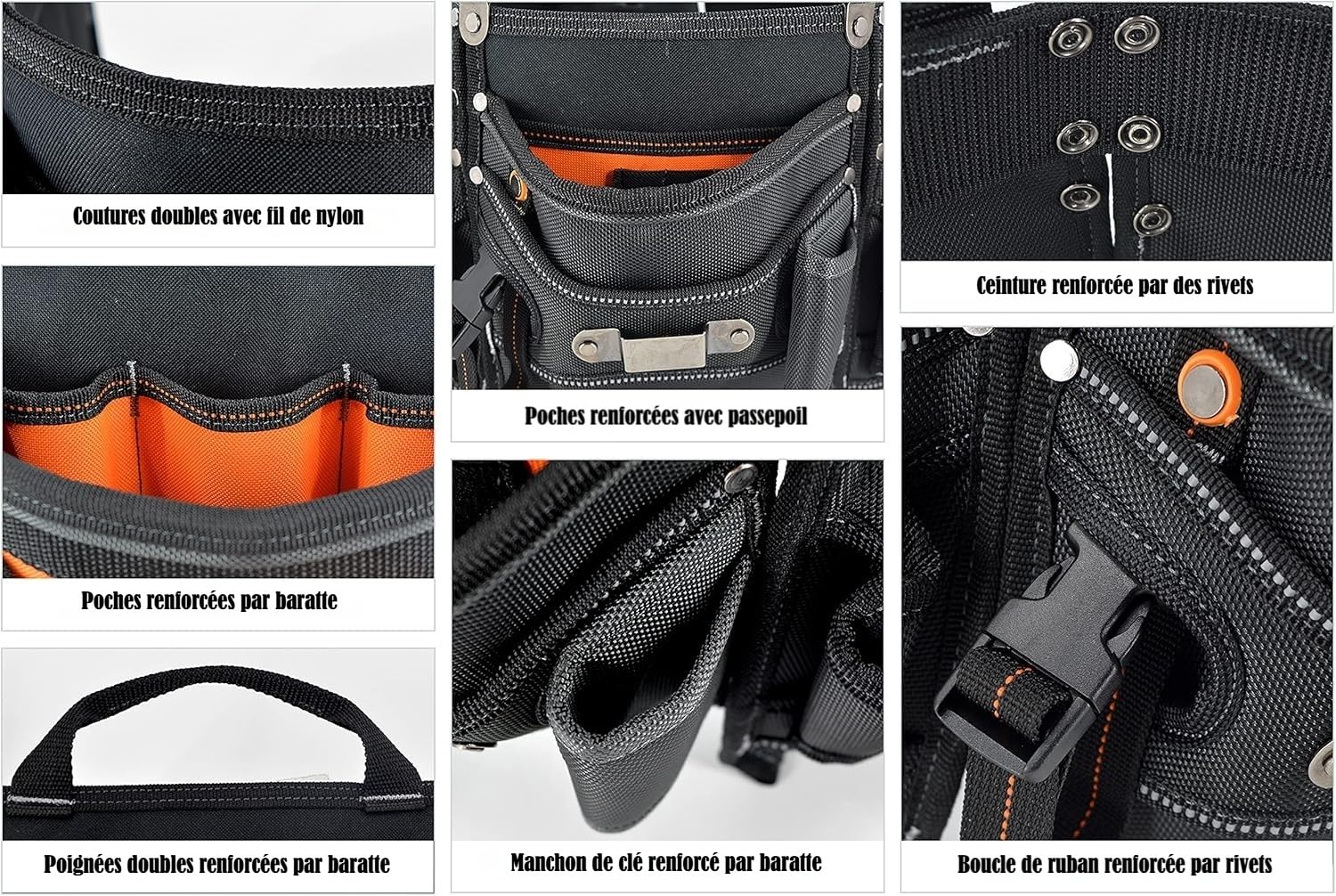 WELKINLAND Ceinture à outils de charpentier à 18 poches – Pochette à outils de construction et CVC pour charpentier