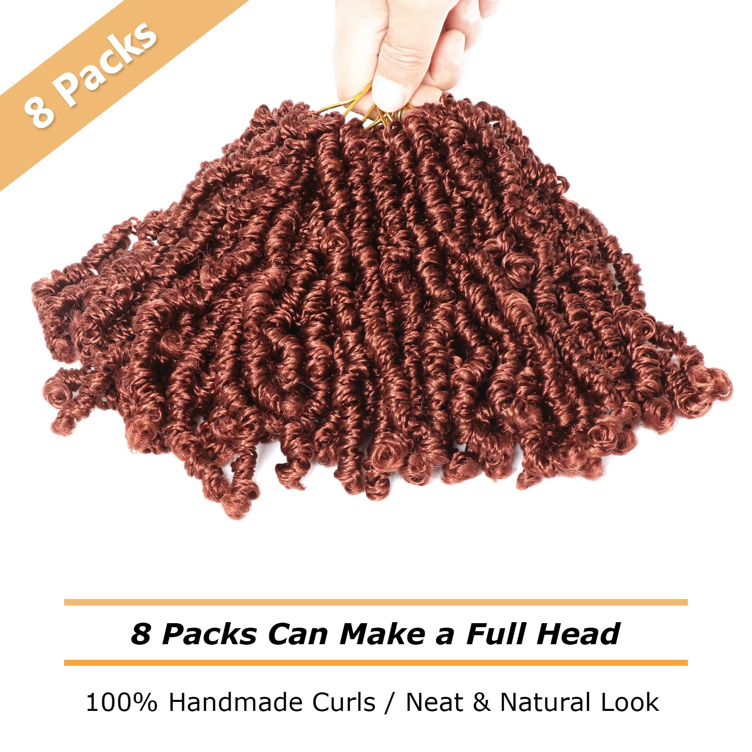 Passion Twist Yanky Crochet Pre-twisted Fluffy Curly Braiding Hair - 8 Packs Short Spring Twist Braids (350#, 8 Inch) - Image 4