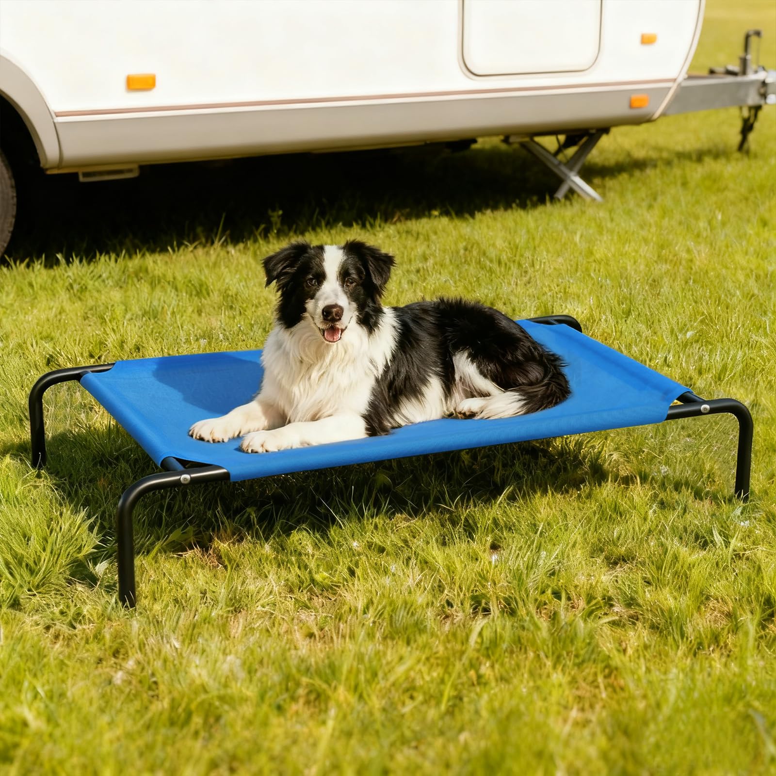 Elevated Cooling Dog Bed for Large Dogs,Waterproof Outdoor Pet Cot with Washable Breathable Mesh,Non-Slip Feet,Comfortable Dry Raised Dog Bed,50.8 x 31 x 8 Inches,Blue - image 7