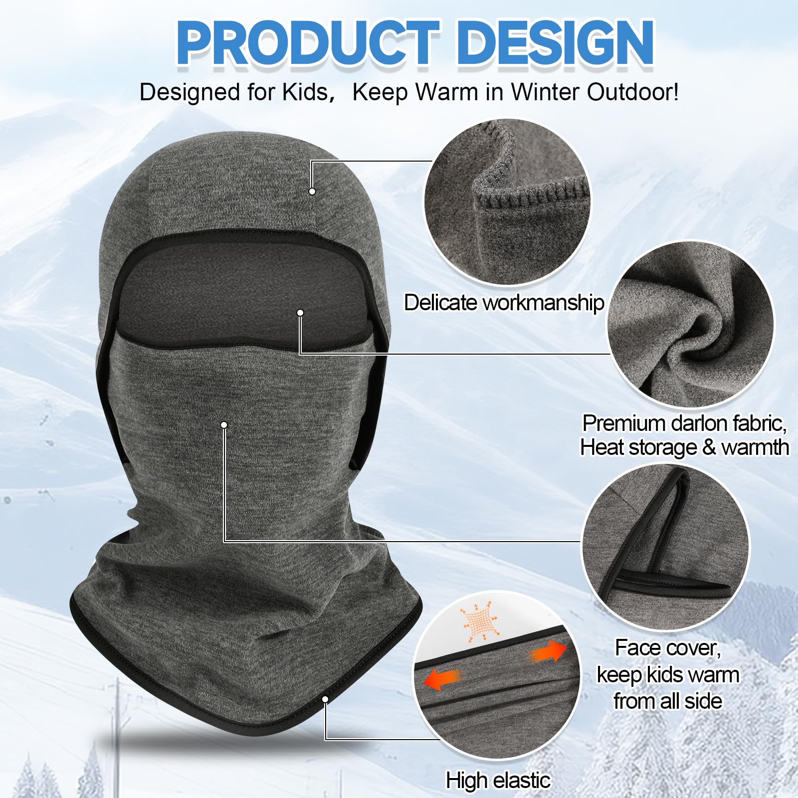 Pasamontañas Térmico Niños 6-14 Años, Invierno Multifunción Prueba de Viento Forro Polar Cálido Máscara de Esquí de Ciclismo Sombreros Gorro con Calentador de Cuello, Mascarilla para Niños Niñas