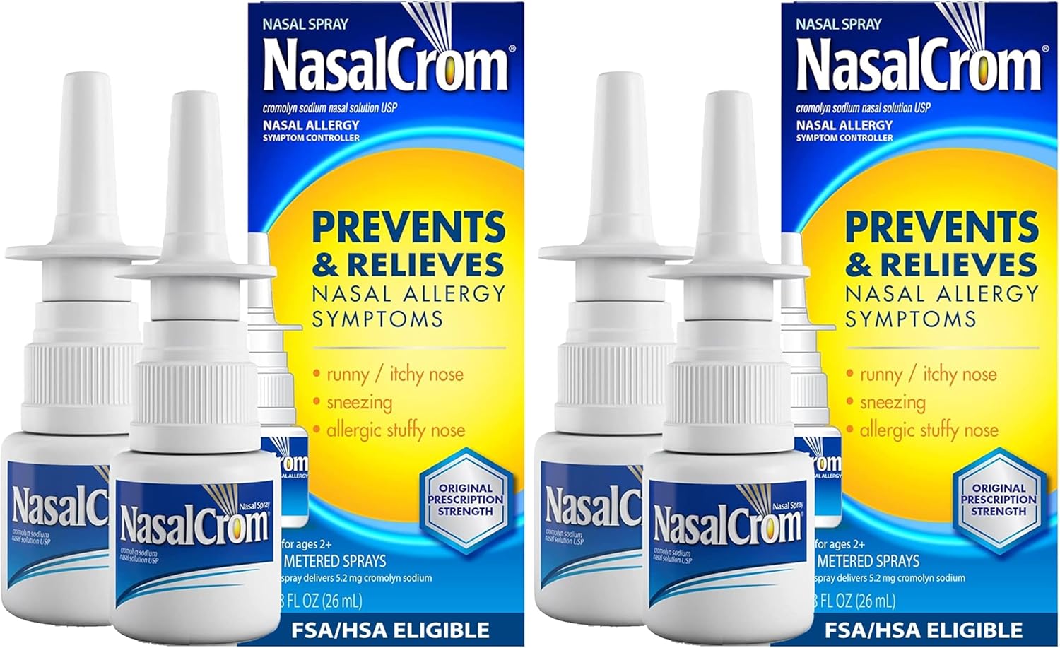 NasalCrom Nasal Spray Allergy Symptom Controller | 200 Sprays | .88 FL OZ,(Pack of 4)