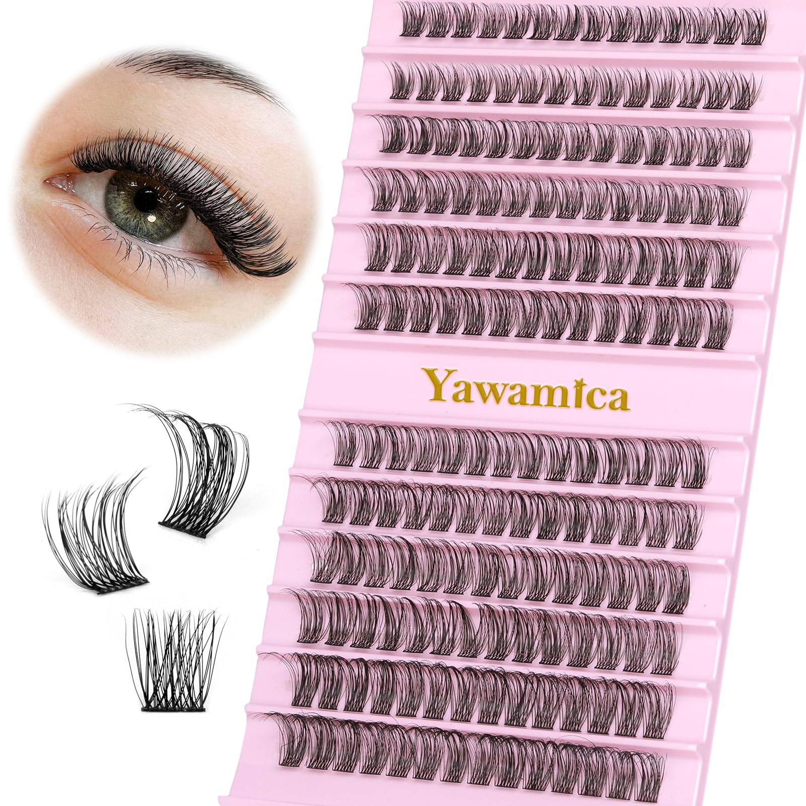 Lash Clusters DIY Eyelash Extension 10-18mm Cluster Lashes Wispy Individual Lashes 168pcs Lash Extension D Curl Cluster Lashes DIY at Home by Yawamica