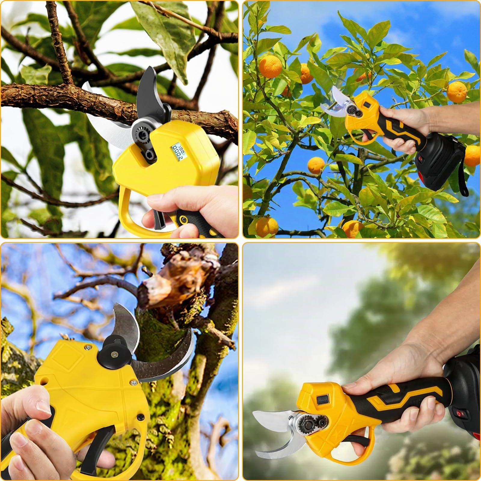 JIMACRO 35mm Tijeras Podar Electricas Brushless, 2 Niveles Ajustables Podadoras Profesionales con 2 * 2000mAh Baterías & LCD,Tijeras Eléctricas de Podar Inalámbricas para Jardinería Arboles Frutales