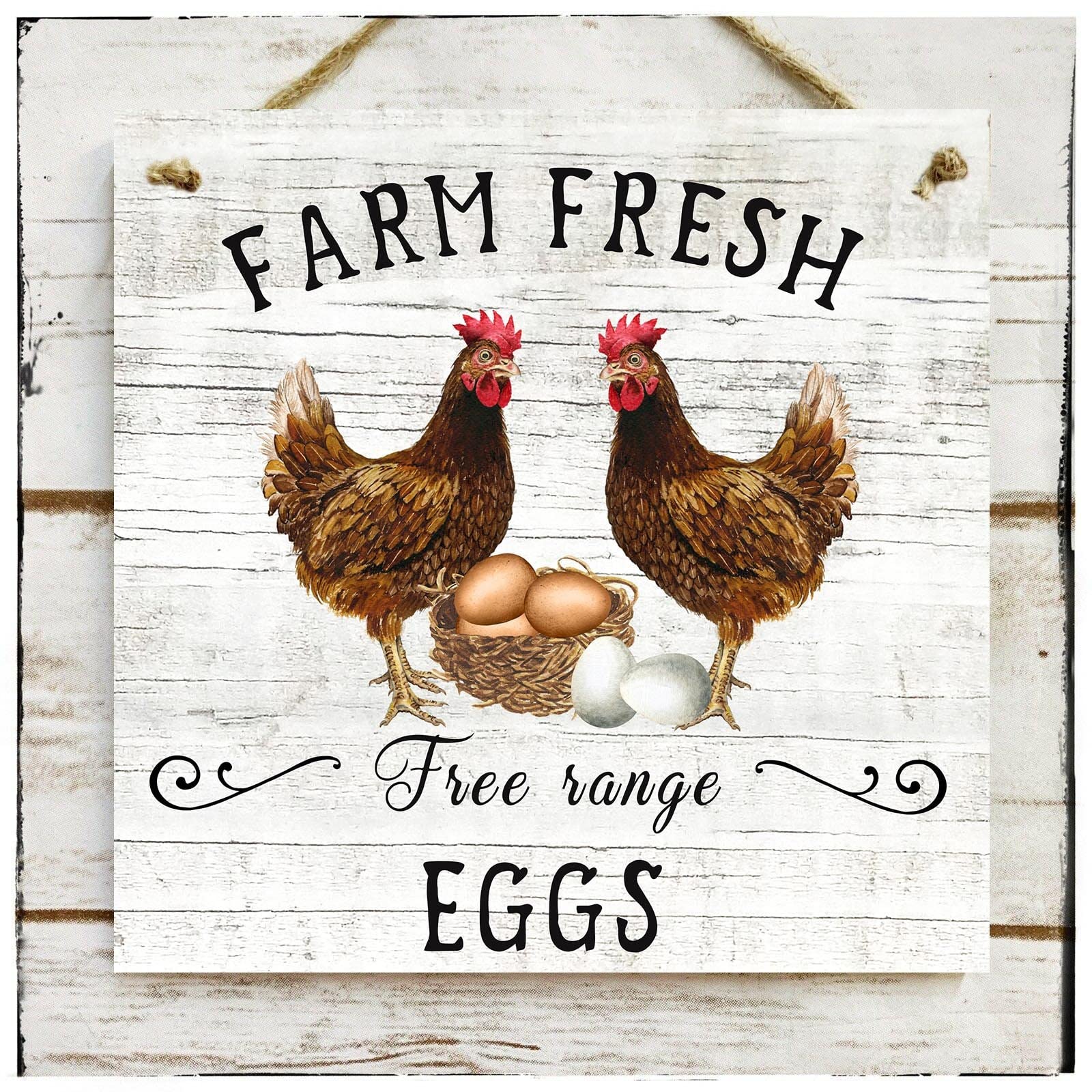 HOUVSSEN Square Metal Tin Sign Signwall Square Plaque/Farm Fresh Egg Free Range Chicken Farm and Market Garden Home SignMetal Tin Sign Signs Fo for Home Decor 8x8inch