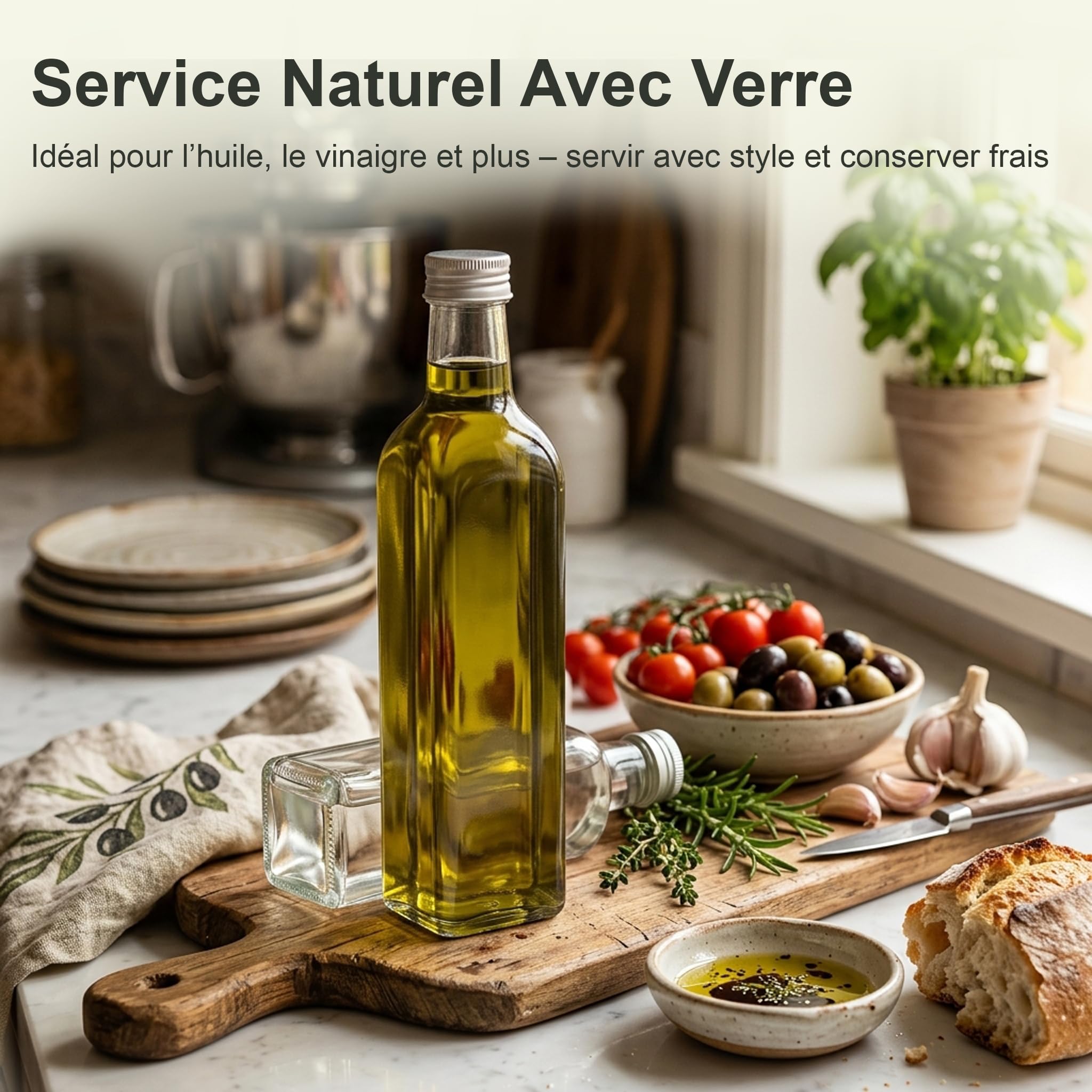 24 Bouteille 250ml Verre Carrée Bouchon – Rhum Arrangé Liqueur Sirop Huile – Cadeaux avec Étiquettes