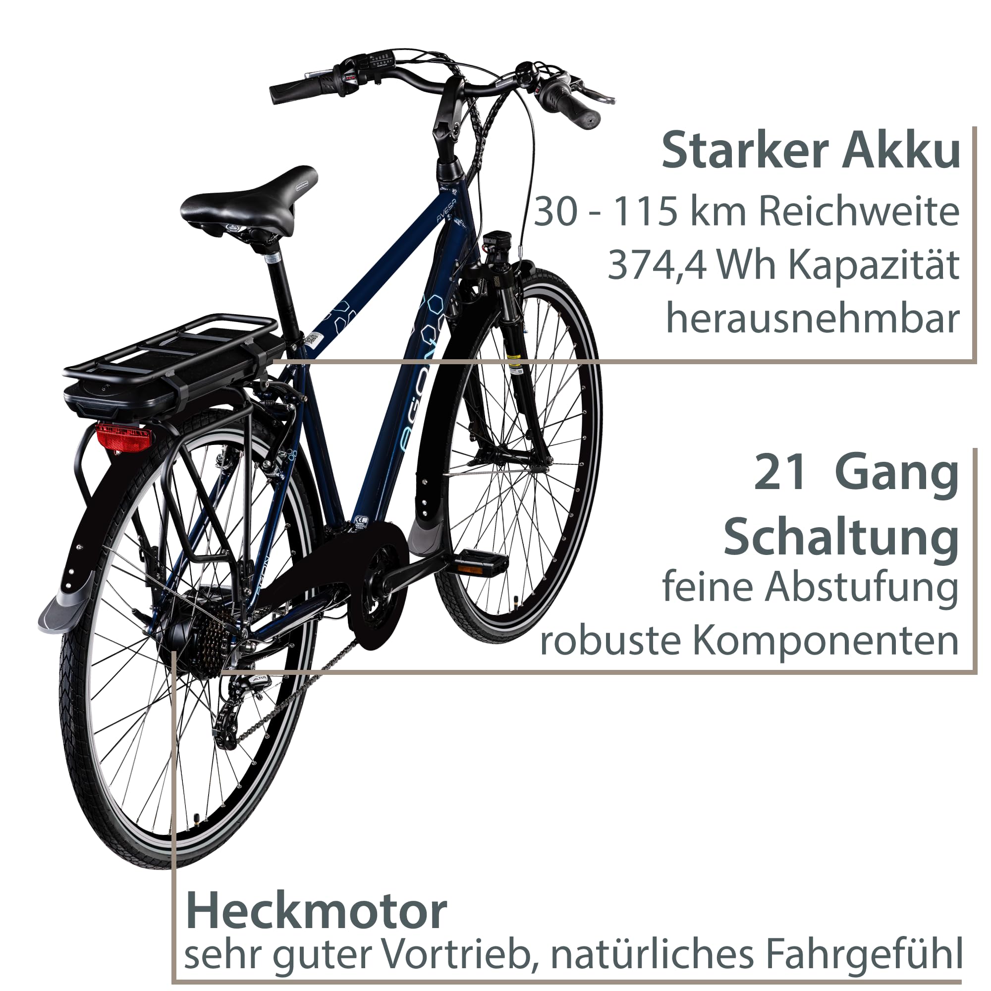 AGON Avesa E Bike Trekkingbike Herren oder Damen 28 Zoll 155-185 cm Pedelec Elektrofahrrad mit Ananda Motor 25 km/h