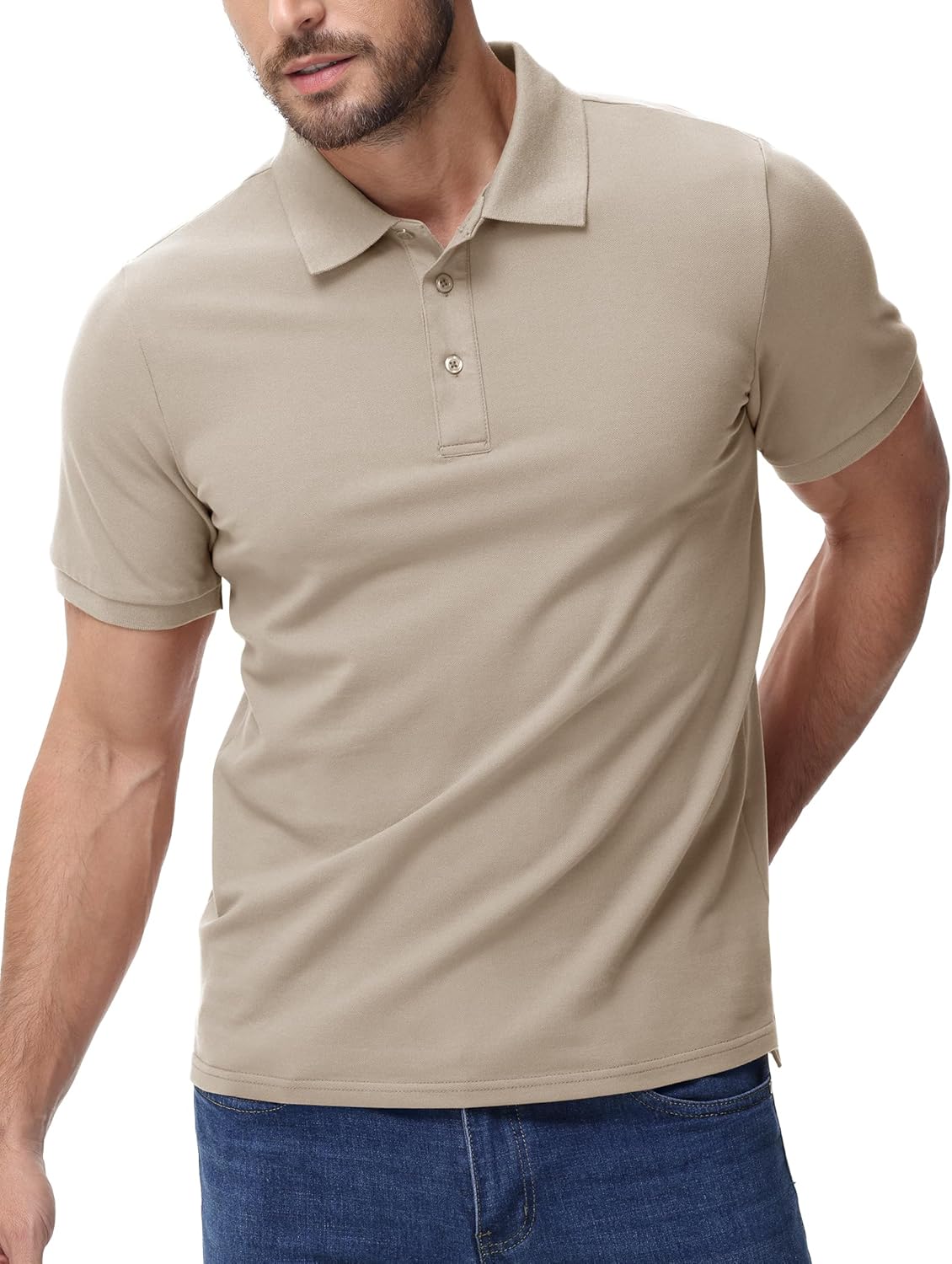 MIER Polo Shirts for Men Cotton Short Sleeve Golf Tennis Collared Shirt for Casual Work Travel, 3 Buttons, Ultra Soft