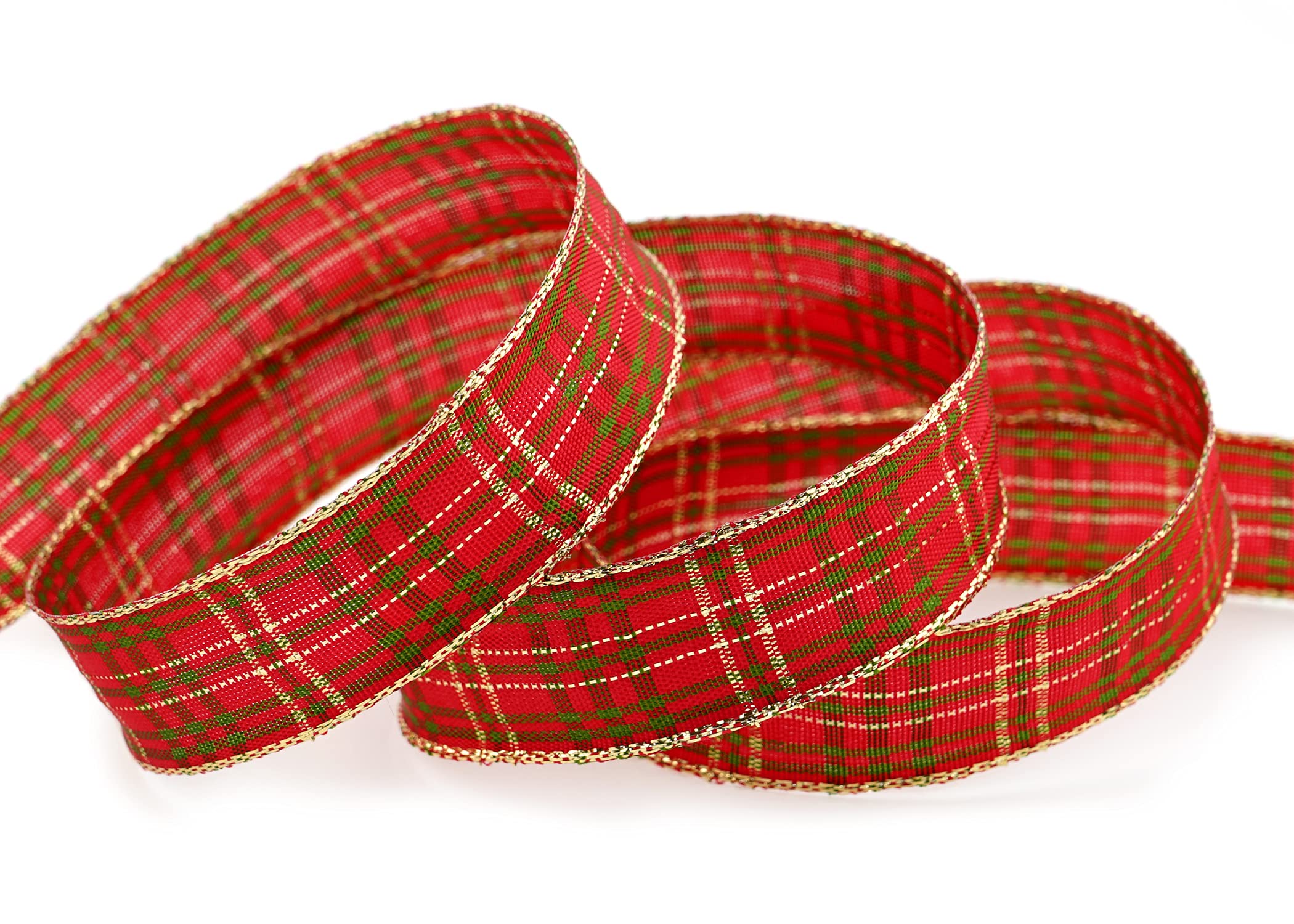 Nastro Decorativo A Quadretti Con Bordo Dorato, 20 M X 40 Mm, Made In Germany, Colori Rosso, Verde, Oro