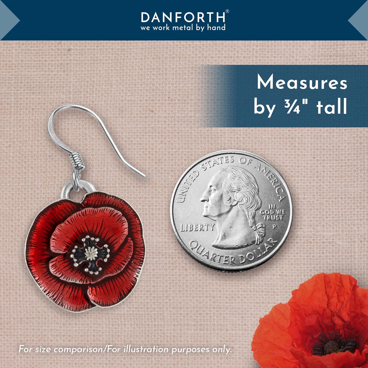 Danforth Remembrance Poppy Wire Earrings (Red) – Handcrafted Pewter Military Veterans Wire Earrings For Women – 7/8”, Made In USA - Image 5