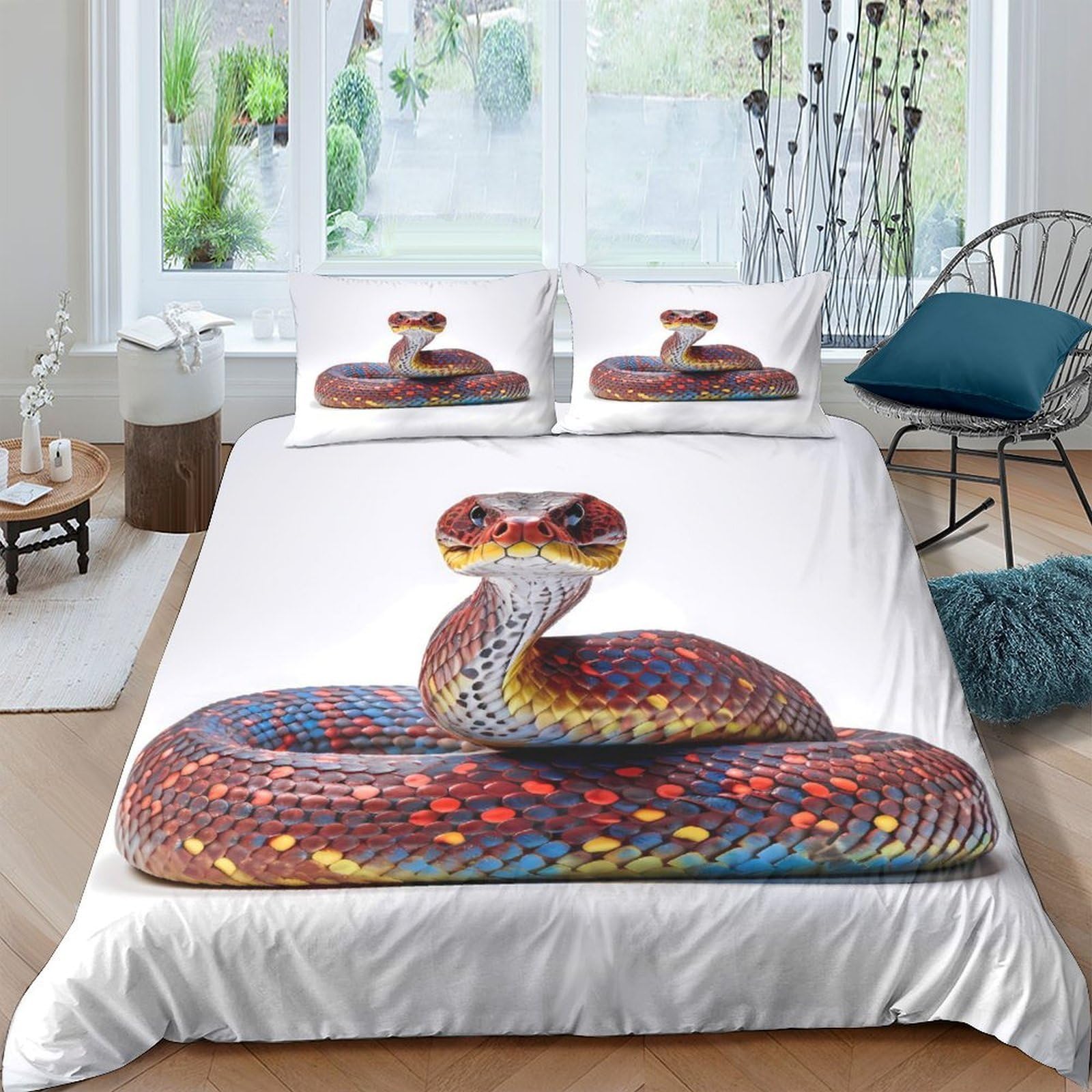 Ctjqhvkz Style-6 3D Printed Snake Pattern Fitted Sheet Microfiber Soft Breathable Colorful Reptile Bed Cover For Bedroom Guest Room Decor Single（135X200cm）
