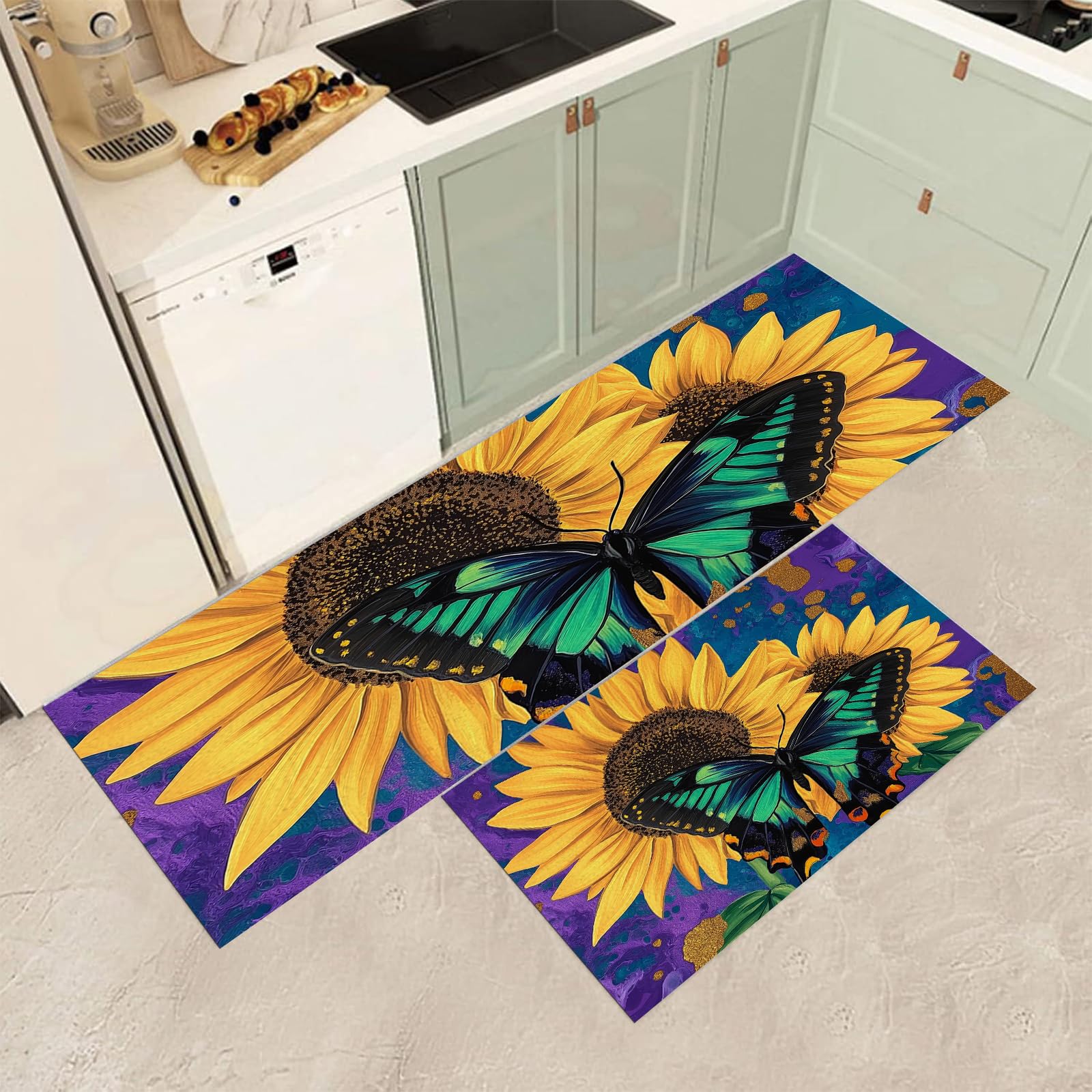 Tapis de cuisine antidérapant lot de 2 pour sol propre et sec lavable en machine