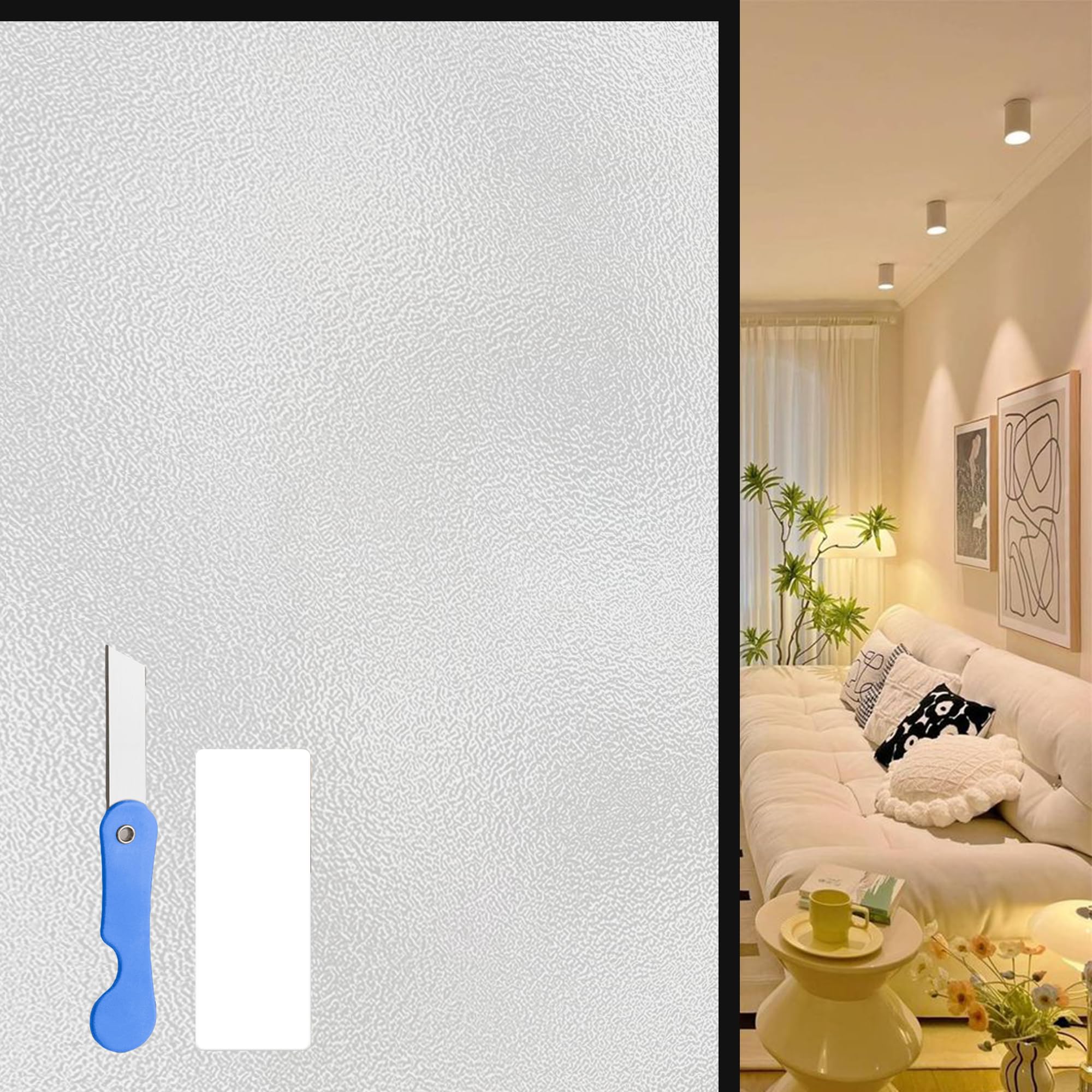 Film Opaque Autocollant 150 x 105 cm Statique Cling Sticker Electrostatique Vitre Dépoli Non Adhesif pour Vitre Autocollant Bureau Maison Salle de Bain Chambre Cuisine, Blanc