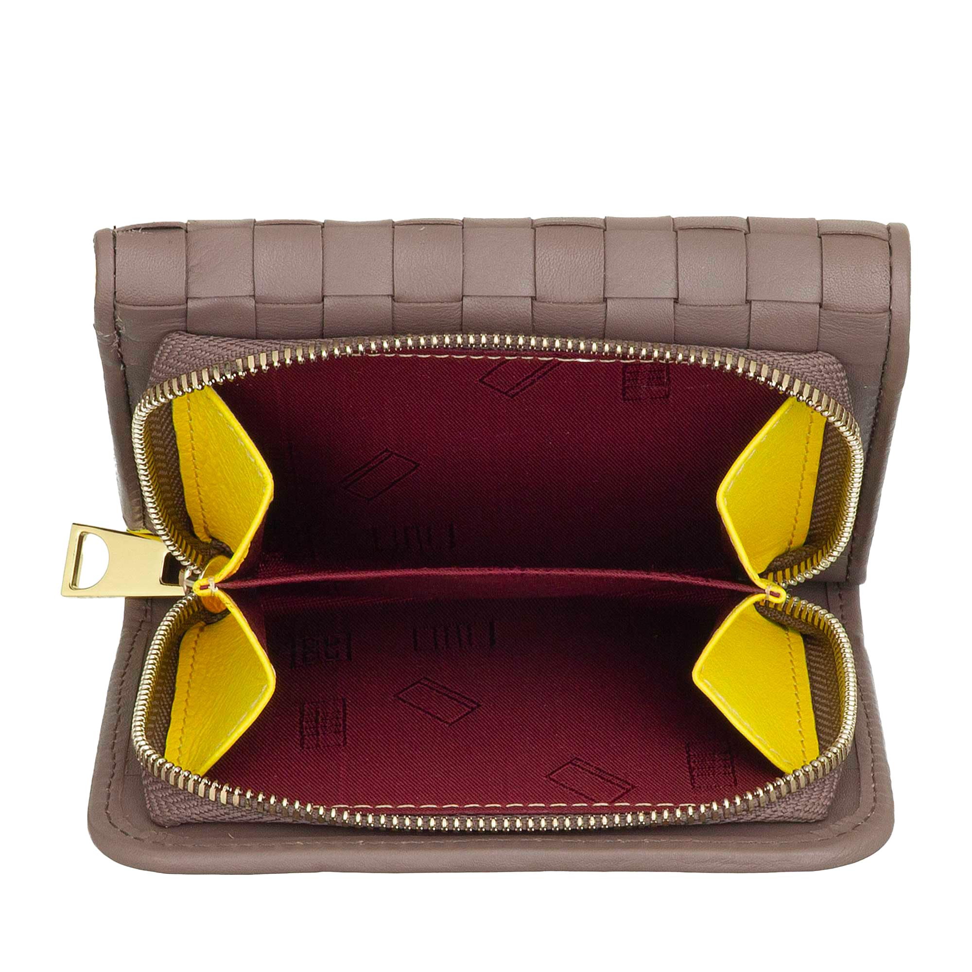 DuDu Portafoglio Donna in Pelle Intrecciata - Portafogli Compatto con Portamonete a Cerniera Zip, Porta Banconote Porta Carte Elegante (Taupe)