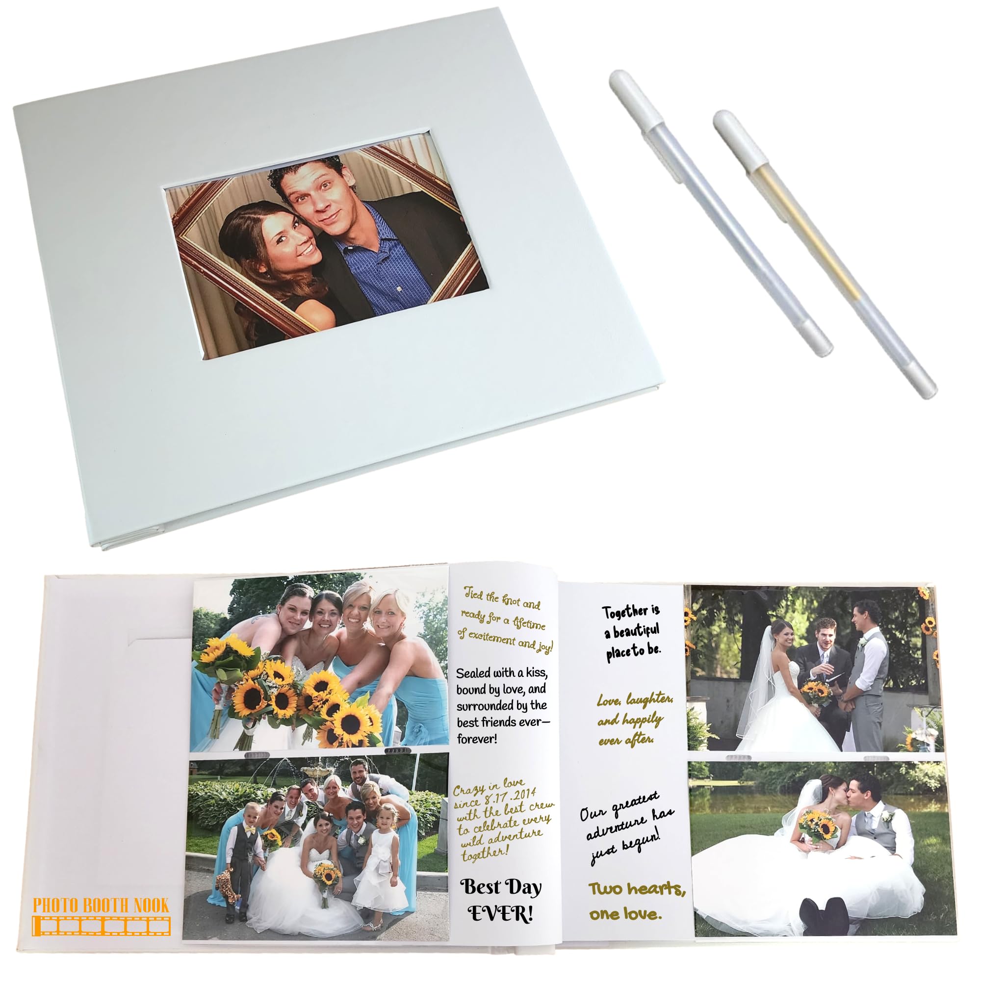 Biały album do scrapbookingu z długopisami żelowymi (1 liczba) – 50 stron, 100 przegródek na zdjęcia 4 x 6, 10 x 15 cm, miejsce na zdjęcia na okładkę